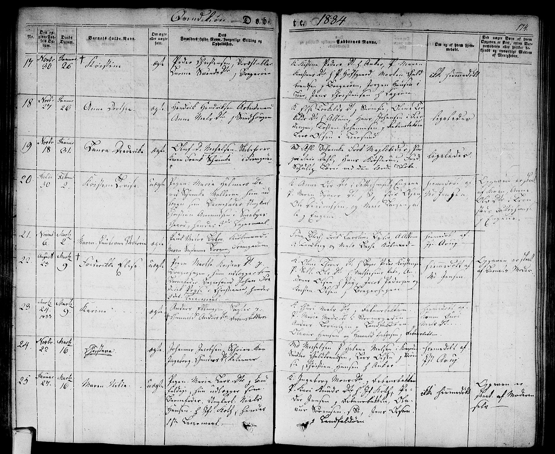 Bragernes kirkebøker, AV/SAKO-A-6/F/Fb/L0001: Parish register (official) no. II 1, 1830-1847, p. 174