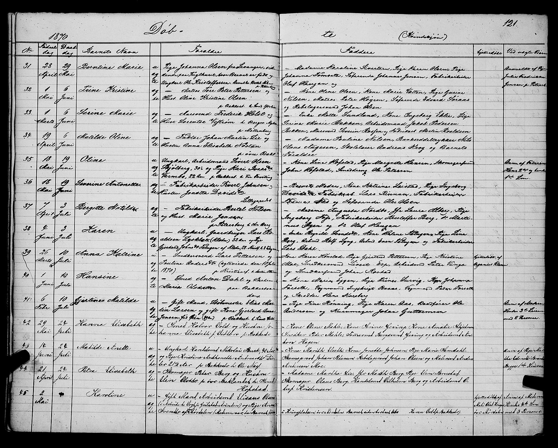 Ministerialprotokoller, klokkerbøker og fødselsregistre - Sør-Trøndelag, SAT/A-1456/604/L0220: Parish register (copy) no. 604C03, 1870-1885, p. 121