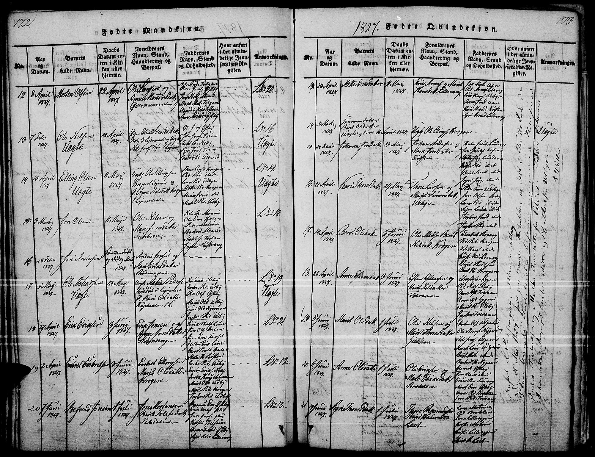 Tynset prestekontor, SAH/PREST-058/H/Ha/Haa/L0018: Parish register (official) no. 18, 1815-1829, p. 172-173