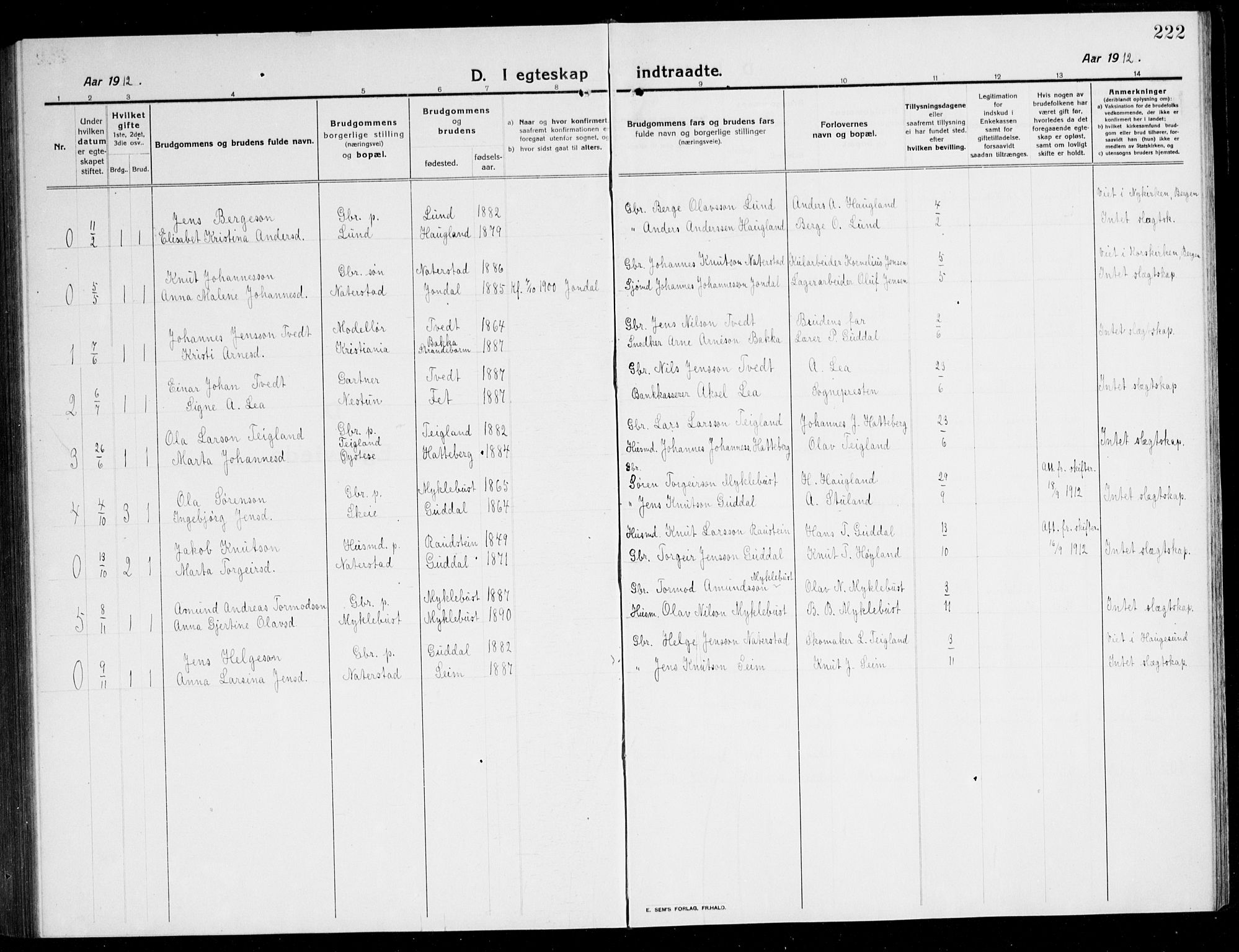 Kvinnherad sokneprestembete, SAB/A-76401/H/Hab: Parish register (copy) no. A 3, 1911-1945, p. 222