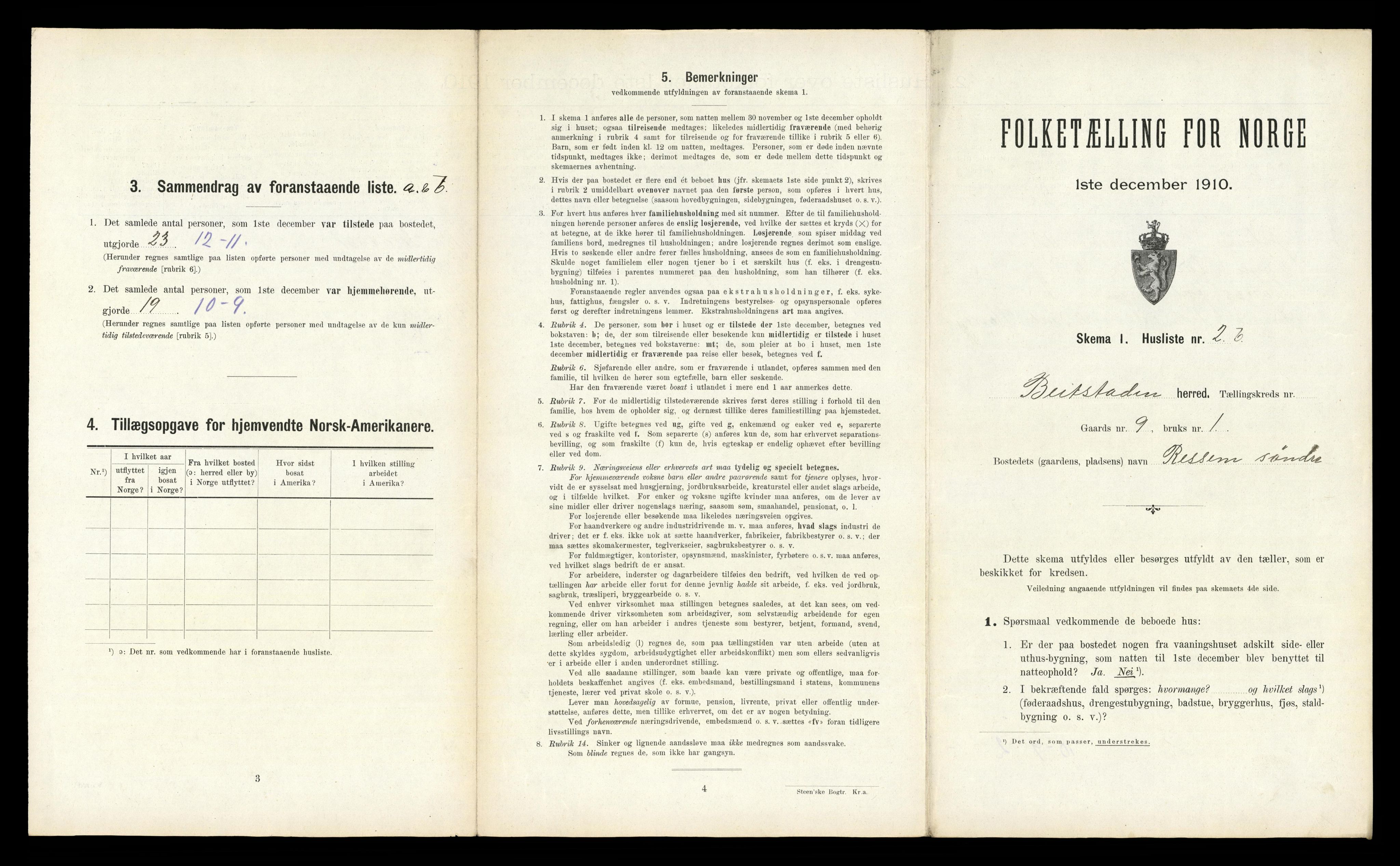 RA, 1910 census for Beitstad, 1910, p. 213