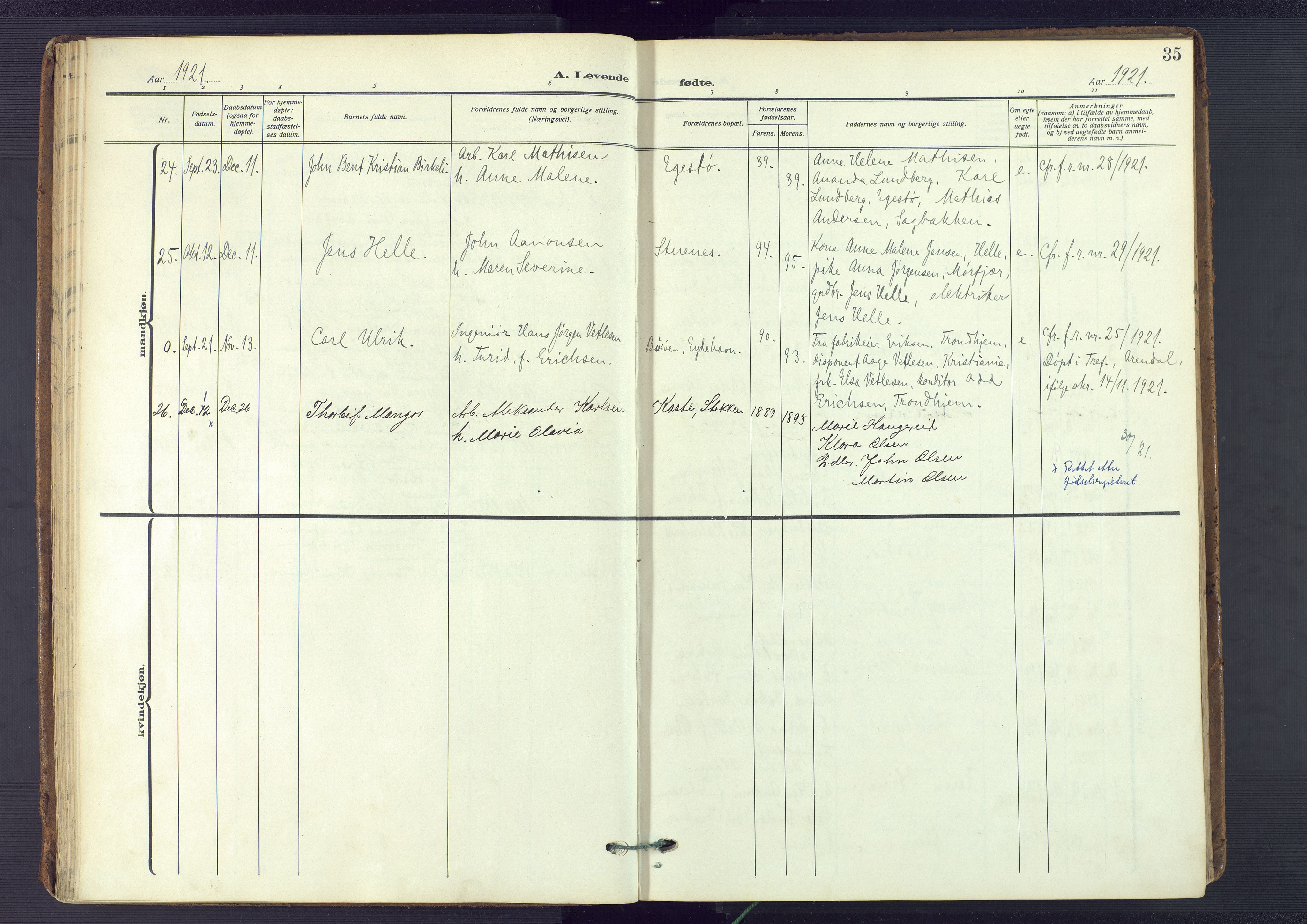 Austre Moland sokneprestkontor, SAK/1111-0001/F/Fa/Fab/L0003: Parish register (official) no. A 3, 1914-1927, p. 35