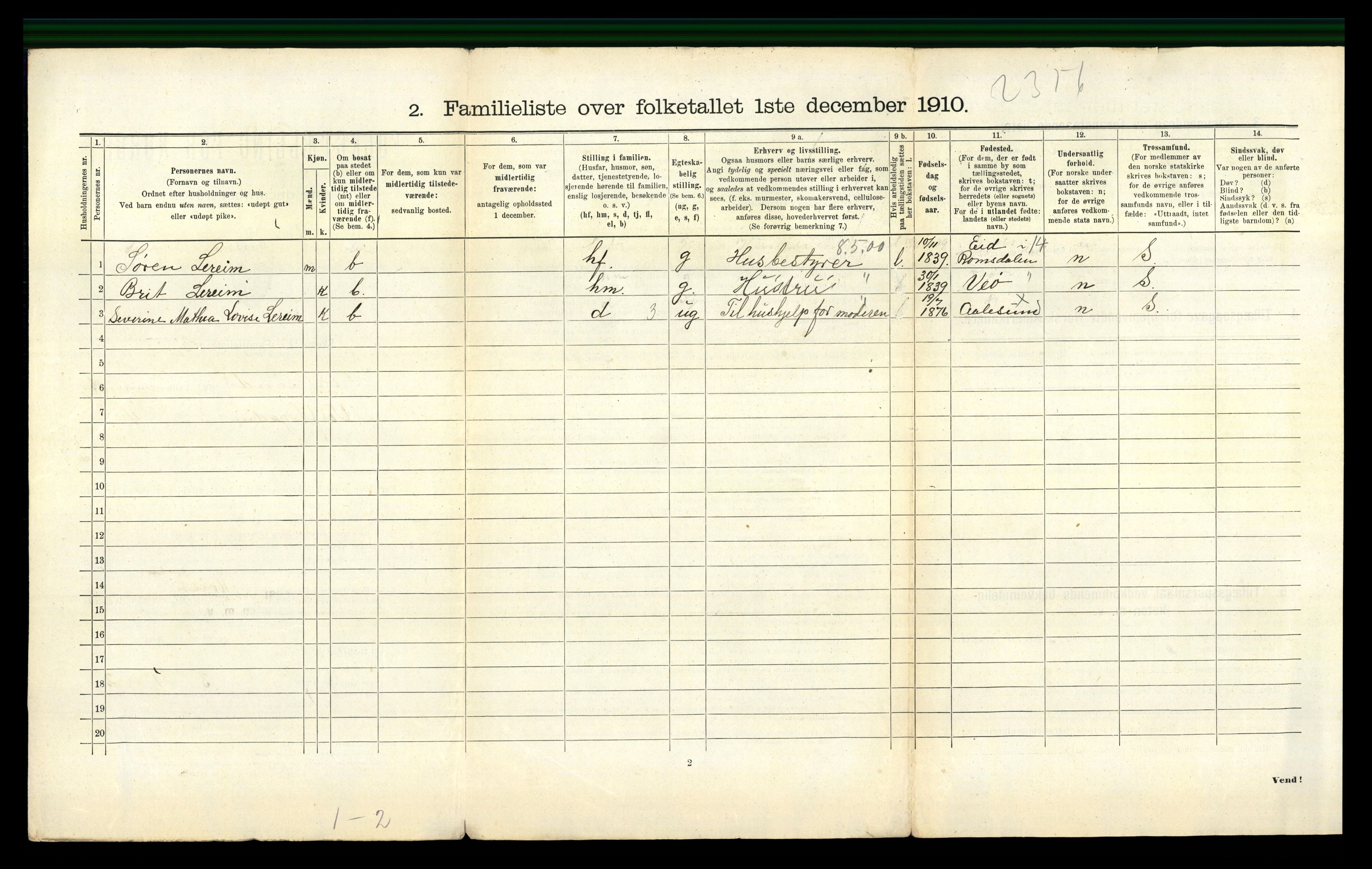 RA, 1910 census for Ålesund, 1910, p. 6540