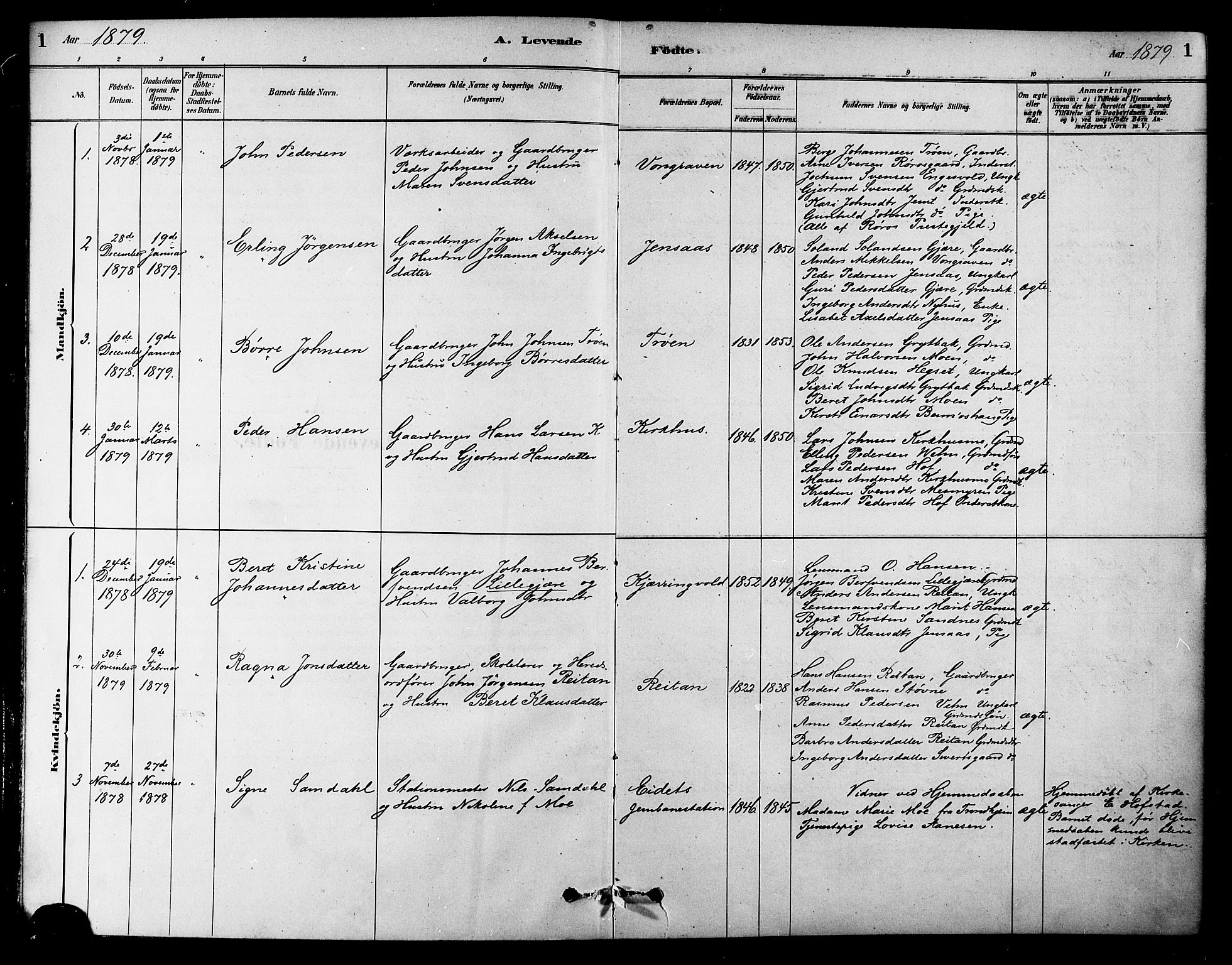 Ministerialprotokoller, klokkerbøker og fødselsregistre - Sør-Trøndelag, SAT/A-1456/686/L0983: Parish register (official) no. 686A01, 1879-1890, p. 1
