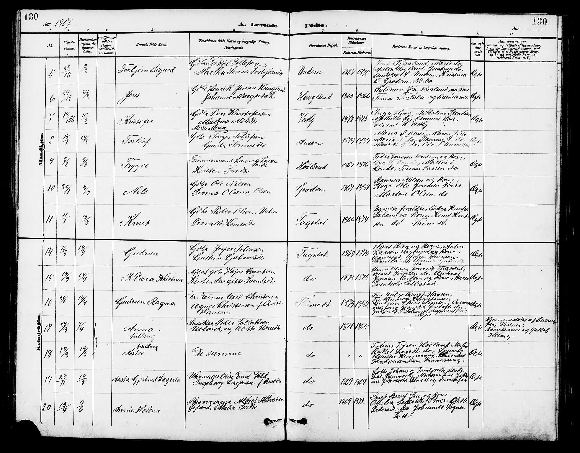 Lye sokneprestkontor, AV/SAST-A-101794/001/30BB/L0007: Parish register (copy) no. B 8, 1889-1909, p. 130