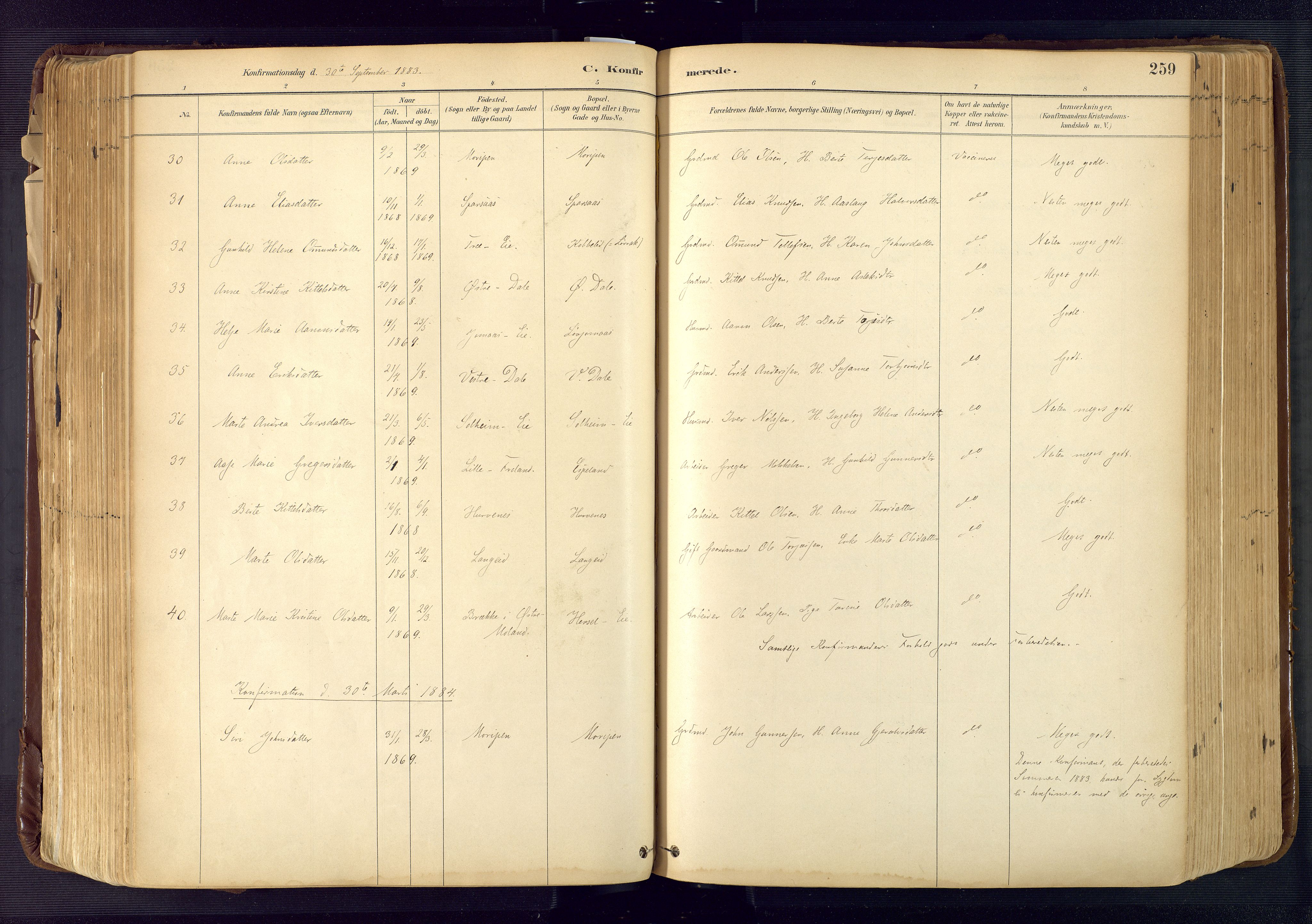 Froland sokneprestkontor, SAK/1111-0013/F/Fa/L0005: Parish register (official) no. A 5, 1882-1921, p. 259