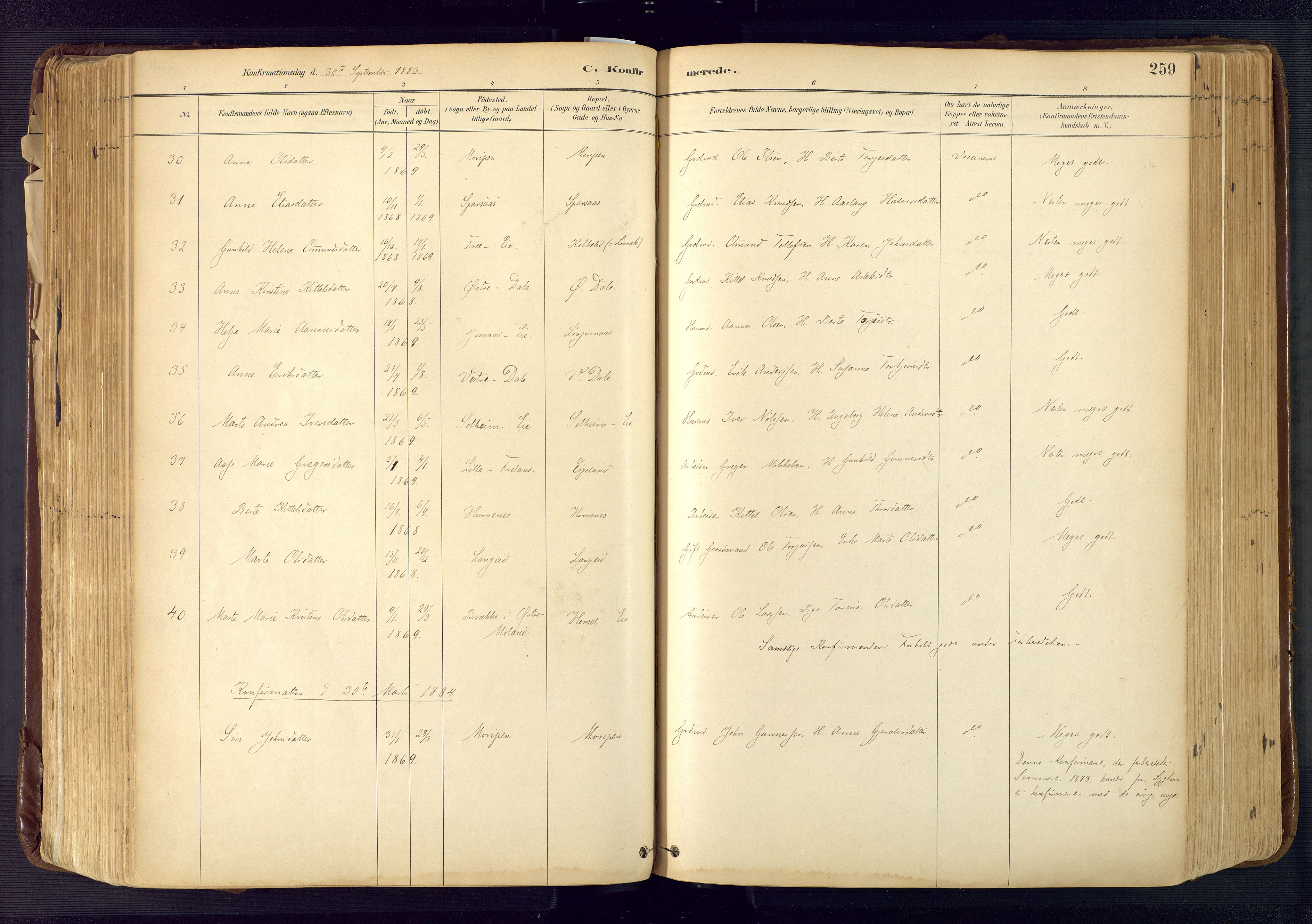 Froland sokneprestkontor, AV/SAK-1111-0013/F/Fa/L0005: Parish register (official) no. A 5, 1882-1921, p. 259