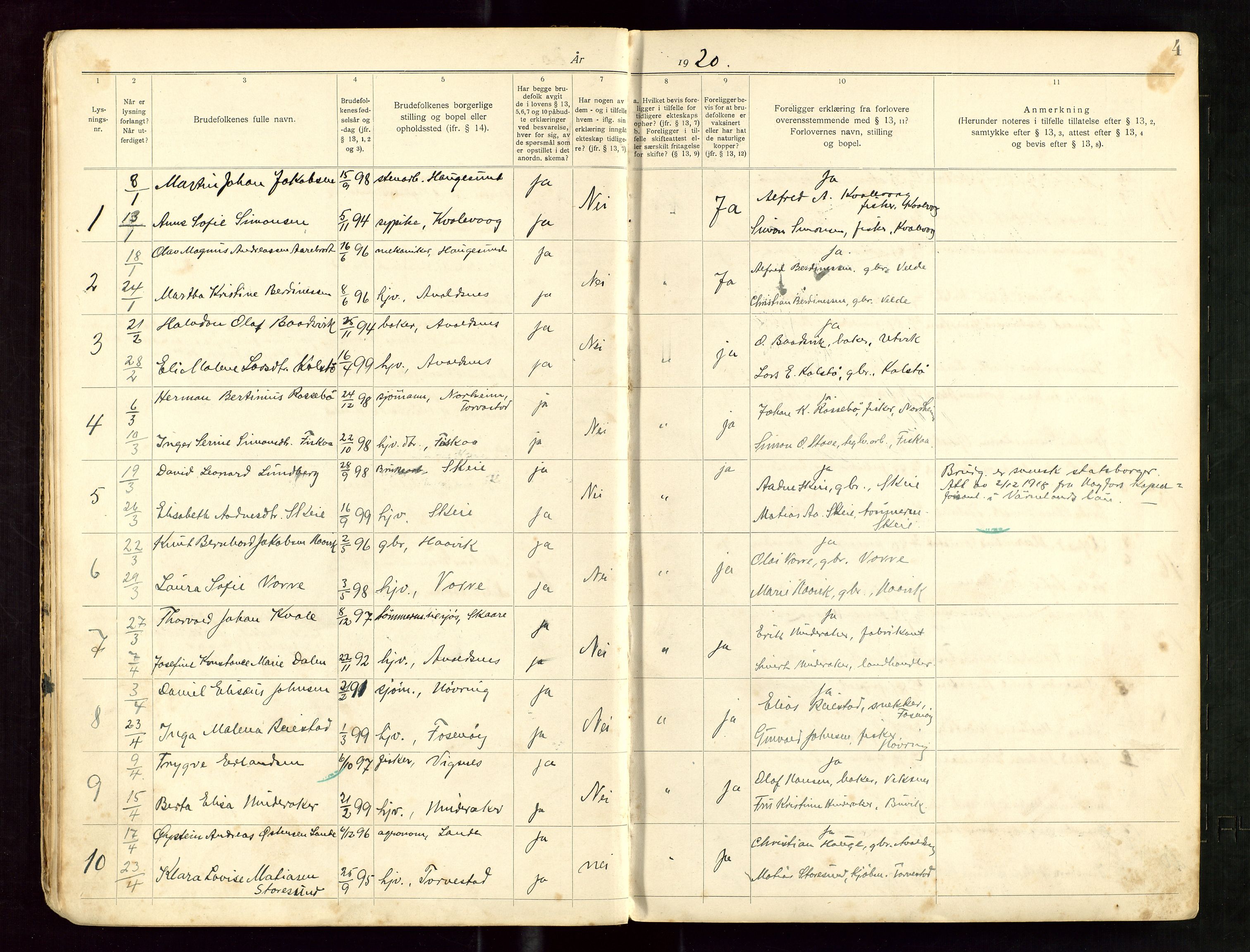 Banns register no. 5, 1919-1952, p. 4