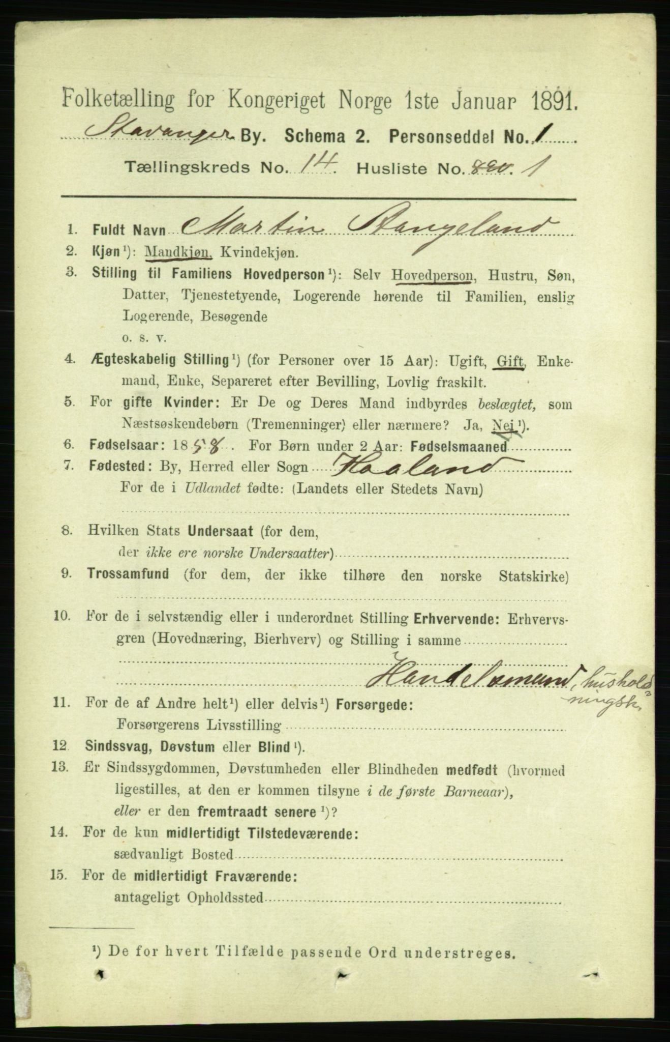 RA, 1891 census for 1103 Stavanger, 1891, p. 16938