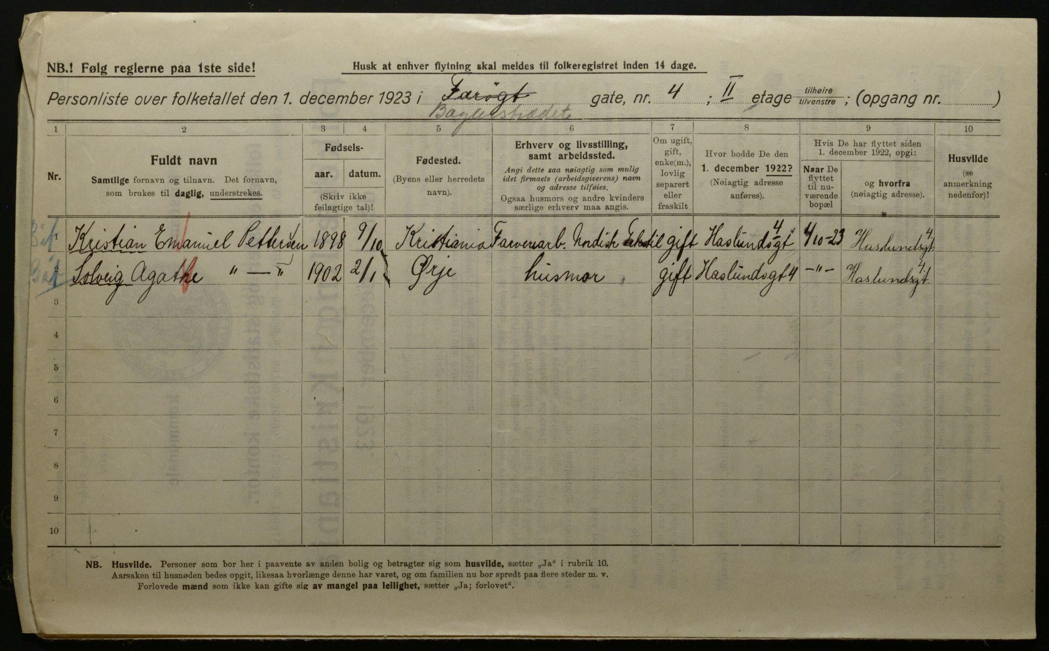 OBA, Municipal Census 1923 for Kristiania, 1923, p. 3218