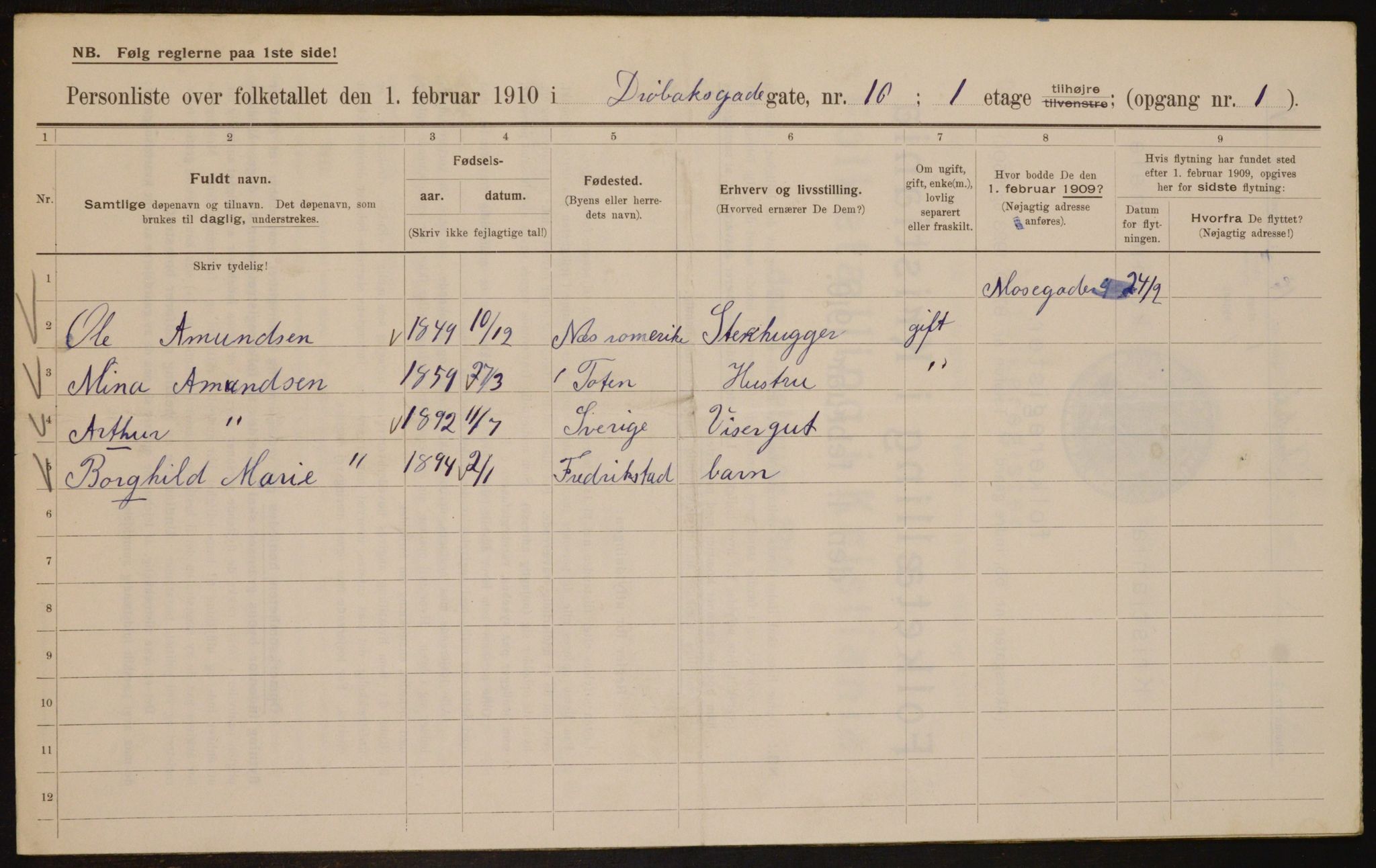 OBA, Municipal Census 1910 for Kristiania, 1910, p. 16525