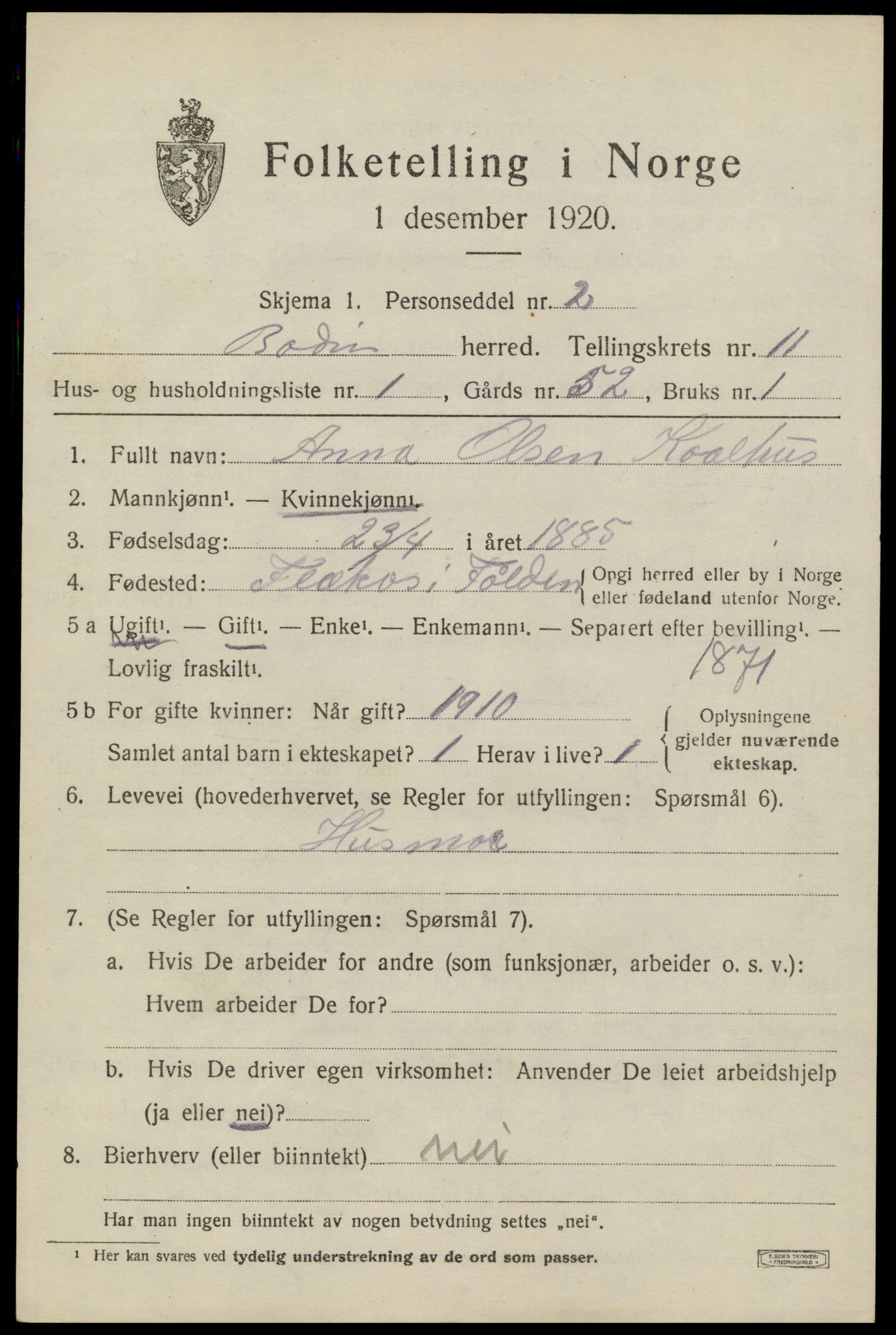 SAT, 1920 census for Bodin, 1920, p. 8352