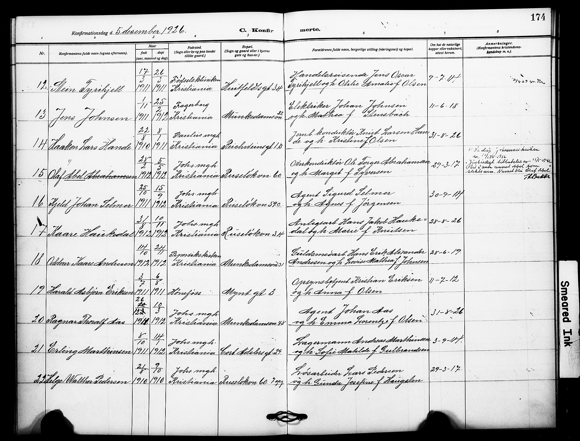 Johannes prestekontor Kirkebøker, AV/SAO-A-10852/F/Fa/L0011: Parish register (official) no. 11, 1908-1921, p. 174