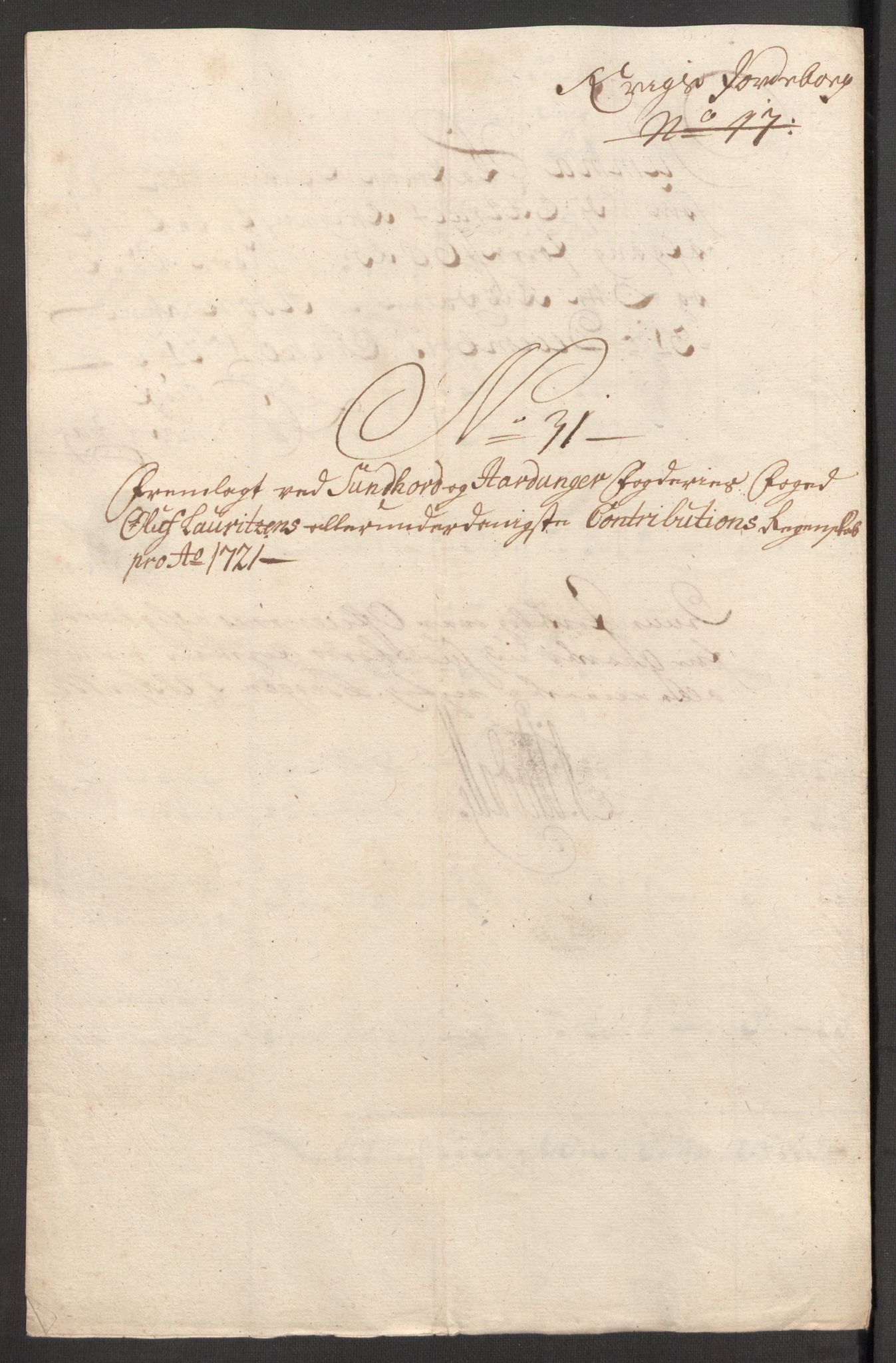 Rentekammeret inntil 1814, Reviderte regnskaper, Fogderegnskap, RA/EA-4092/R48/L3000: Fogderegnskap Sunnhordland og Hardanger, 1721, p. 199