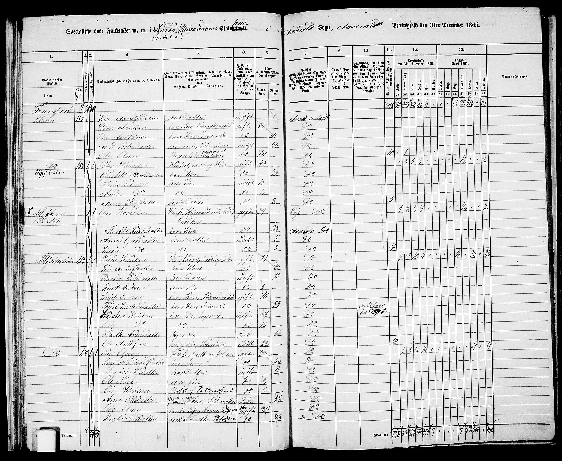 RA, 1865 census for Åseral, 1865, p. 31