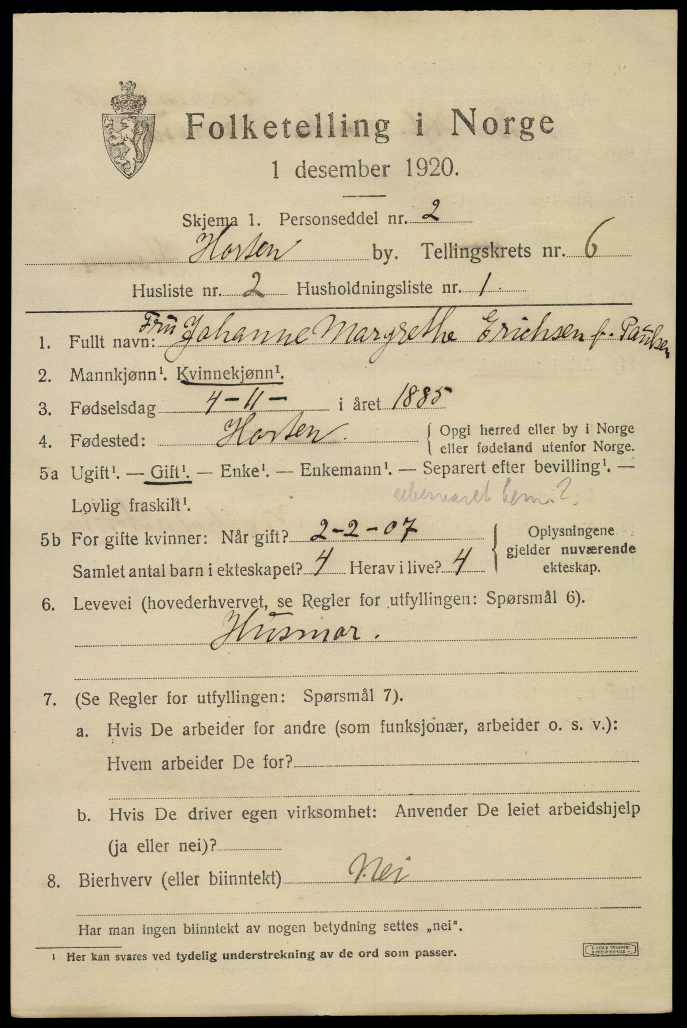 SAKO, 1920 census for Horten, 1920, p. 22281