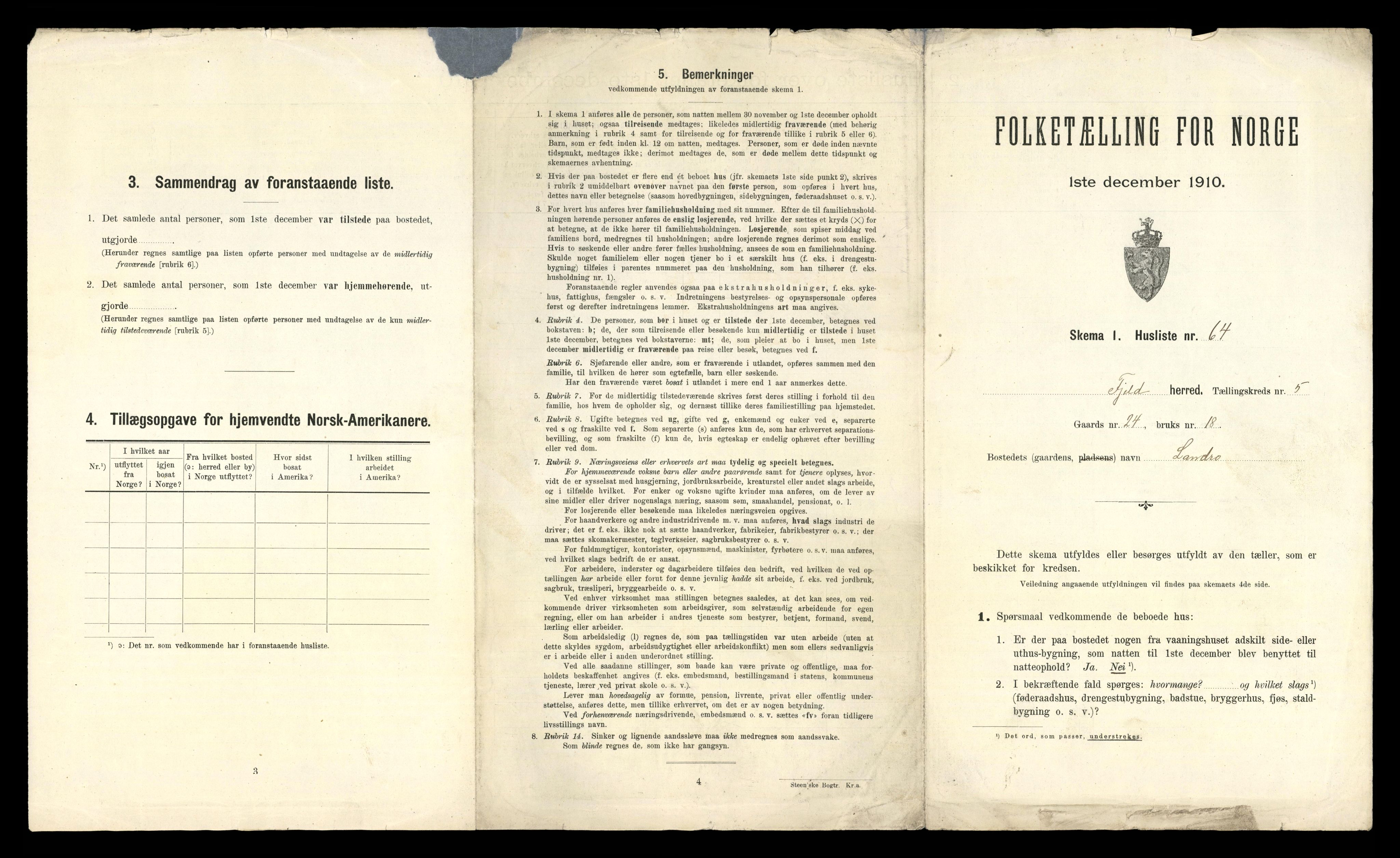 RA, 1910 census for Fjell, 1910, p. 595