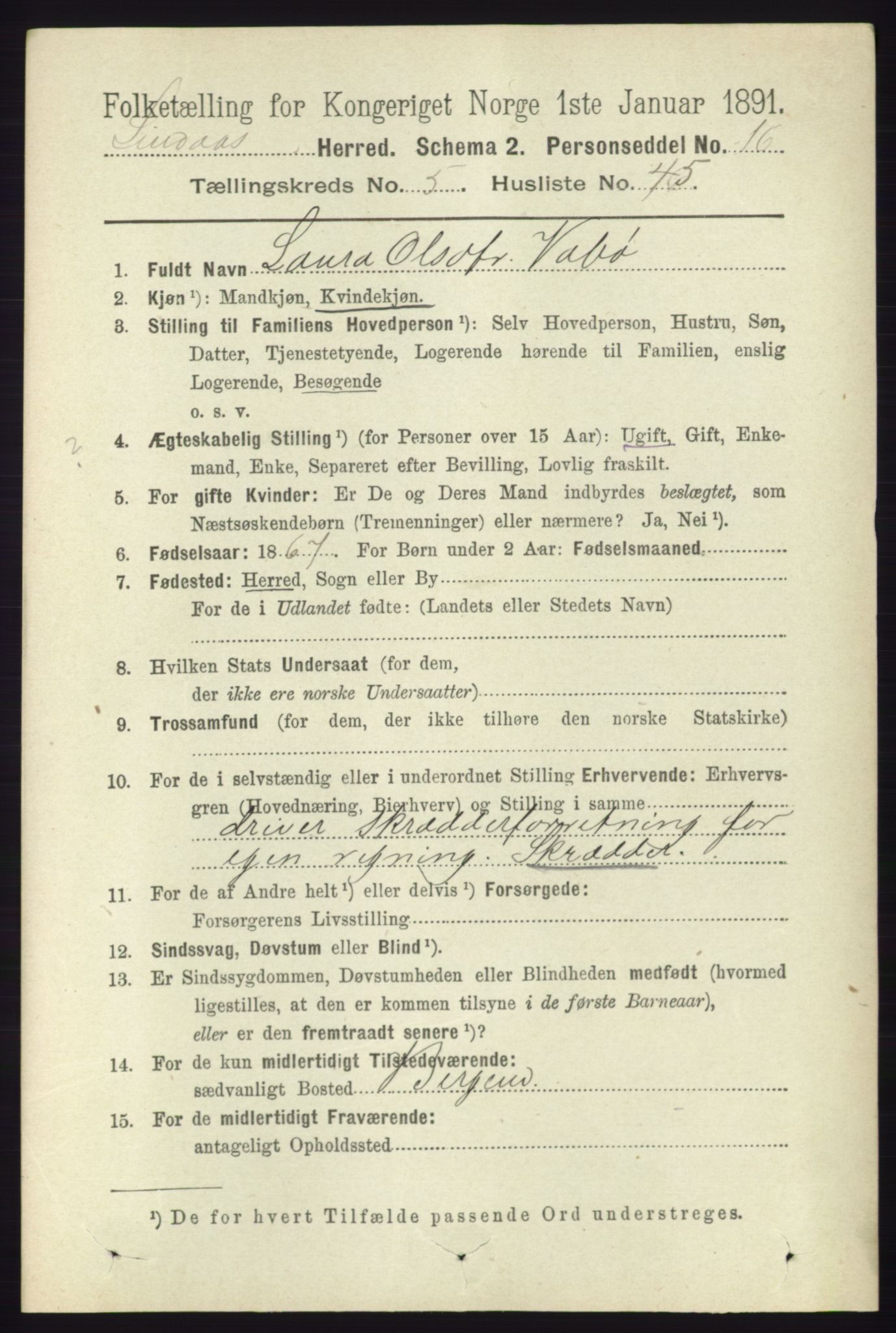 RA, 1891 census for 1263 Lindås, 1891, p. 1802