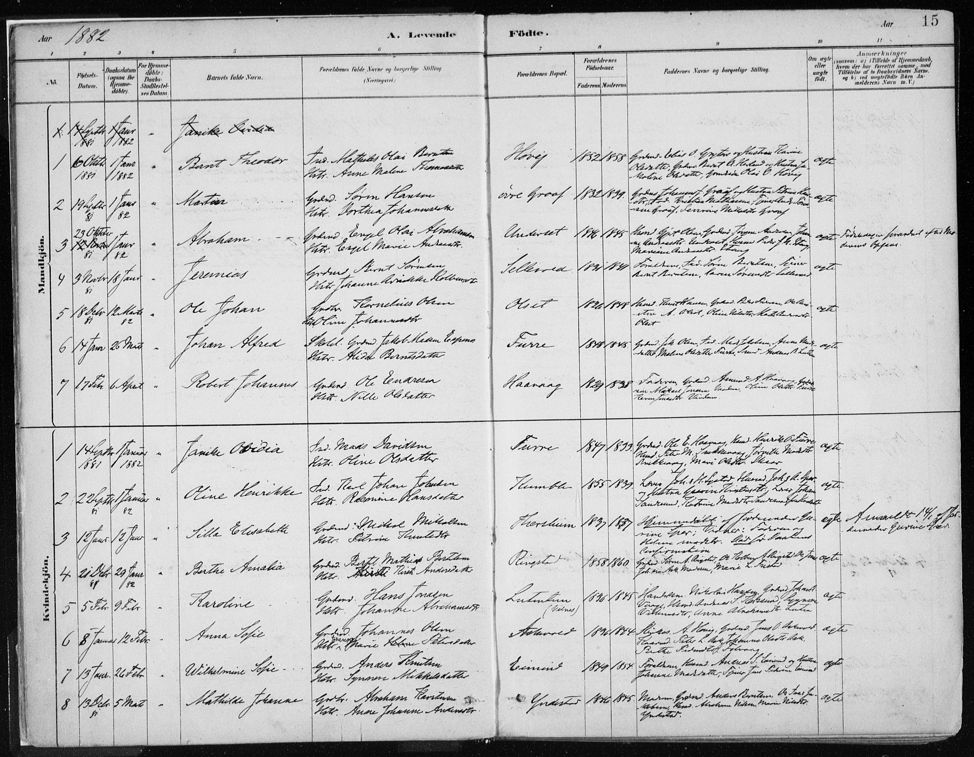 Askvoll sokneprestembete, SAB/A-79501/H/Haa/Haab/L0002: Parish register (official) no. B 2, 1879-1909, p. 15