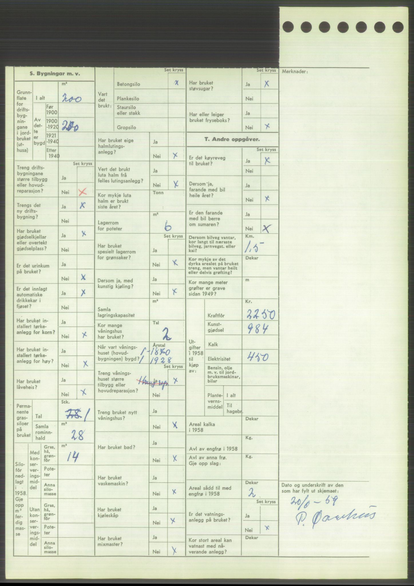 Statistisk sentralbyrå, Næringsøkonomiske emner, Jordbruk, skogbruk, jakt, fiske og fangst, AV/RA-S-2234/G/Gd/L0373: Rogaland: 1130 Strand (kl. 1-2), 1131 Årdal og 1132 Fister, 1959, p. 1936