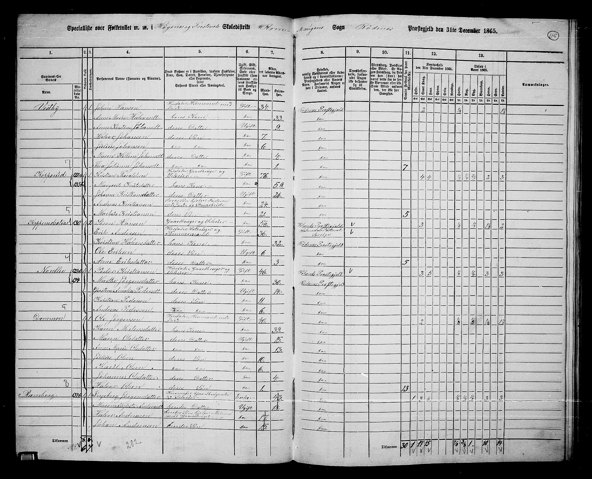 RA, 1865 census for Rødenes, 1865, p. 100