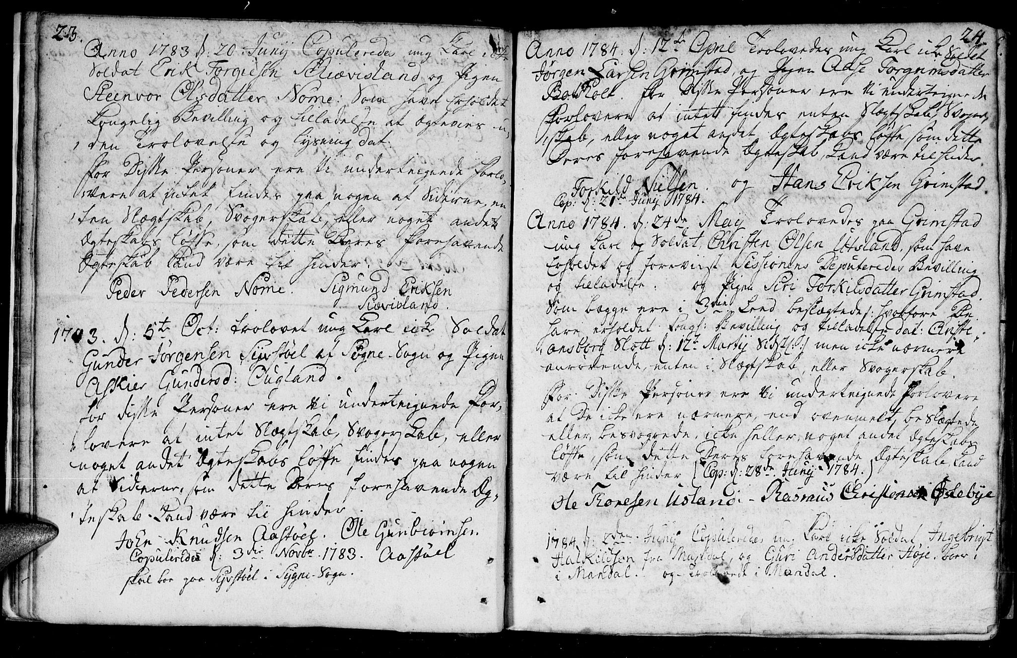Holum sokneprestkontor, SAK/1111-0022/F/Fa/Fac/L0001: Parish register (official) no. A 1, 1773-1820, p. 23-24