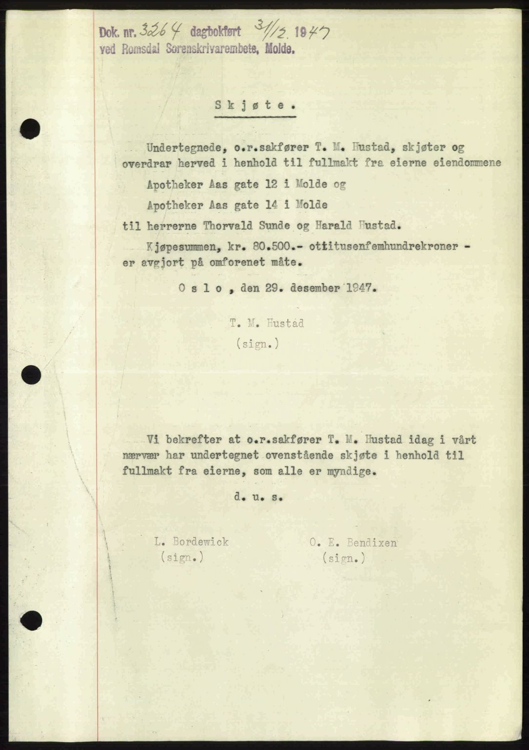 Romsdal sorenskriveri, SAT/A-4149/1/2/2C: Mortgage book no. A24, 1947-1947, Diary no: : 3264/1947