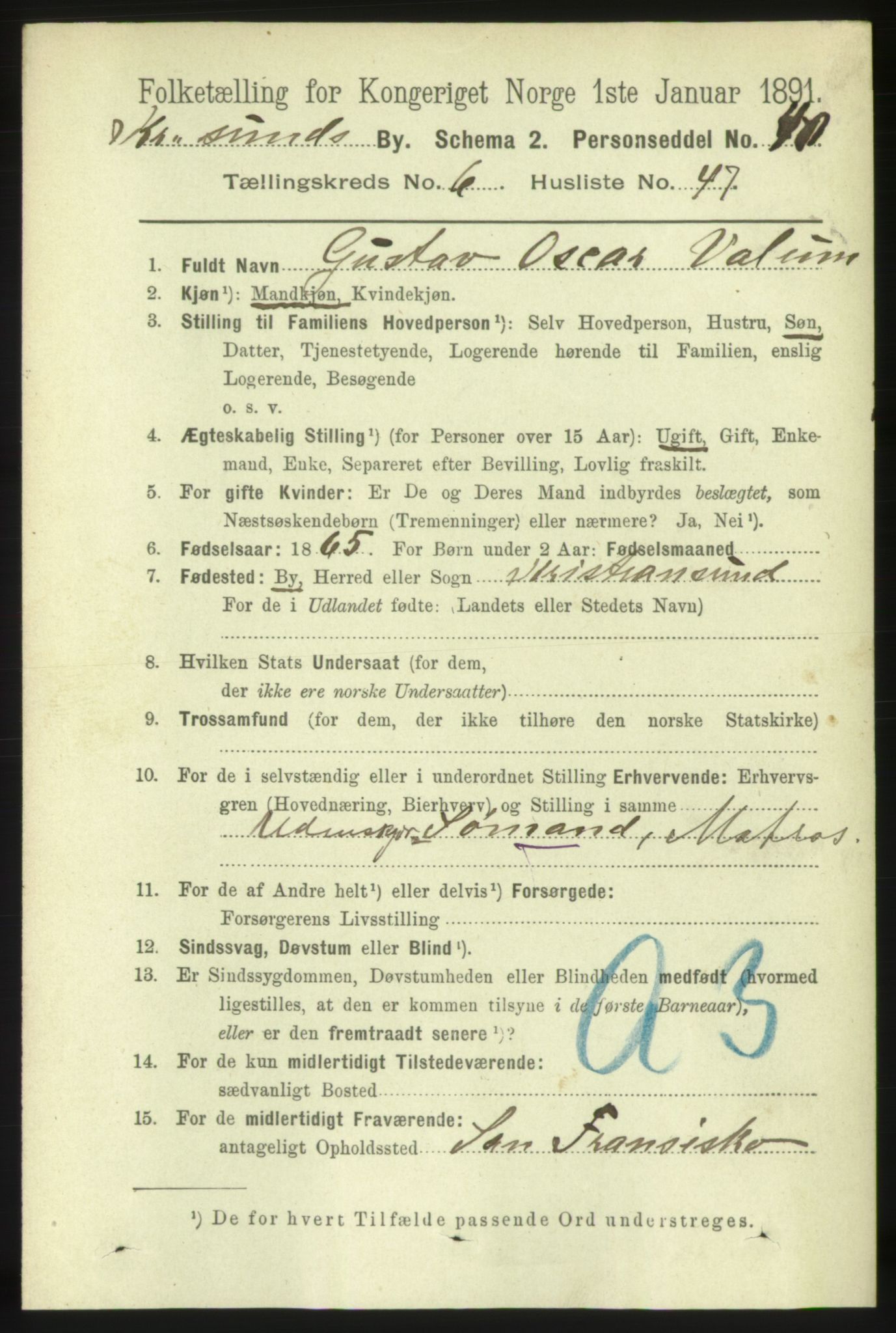 RA, 1891 census for 1503 Kristiansund, 1891, p. 5603