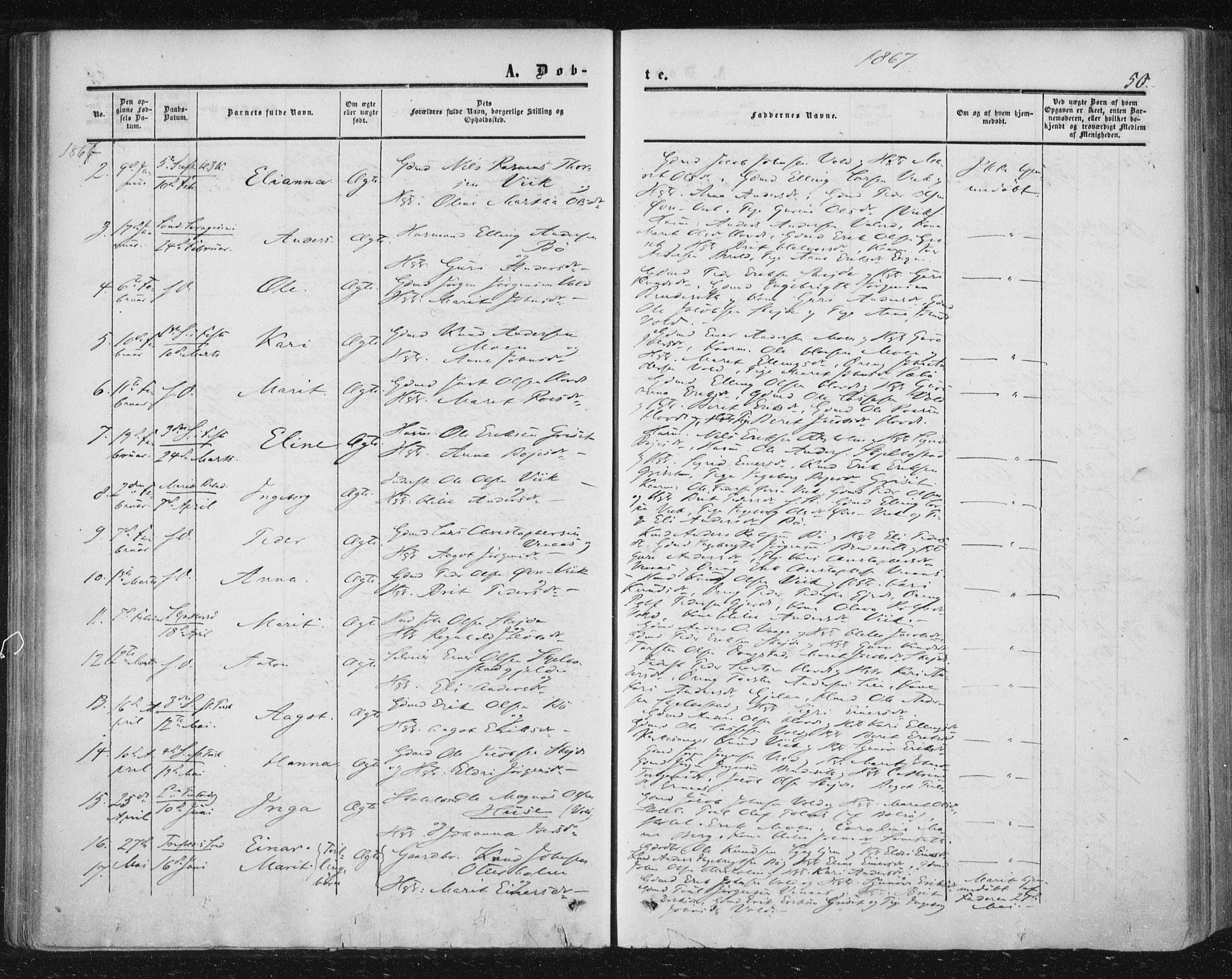 Ministerialprotokoller, klokkerbøker og fødselsregistre - Møre og Romsdal, AV/SAT-A-1454/543/L0562: Parish register (official) no. 543A02, 1854-1884, p. 50