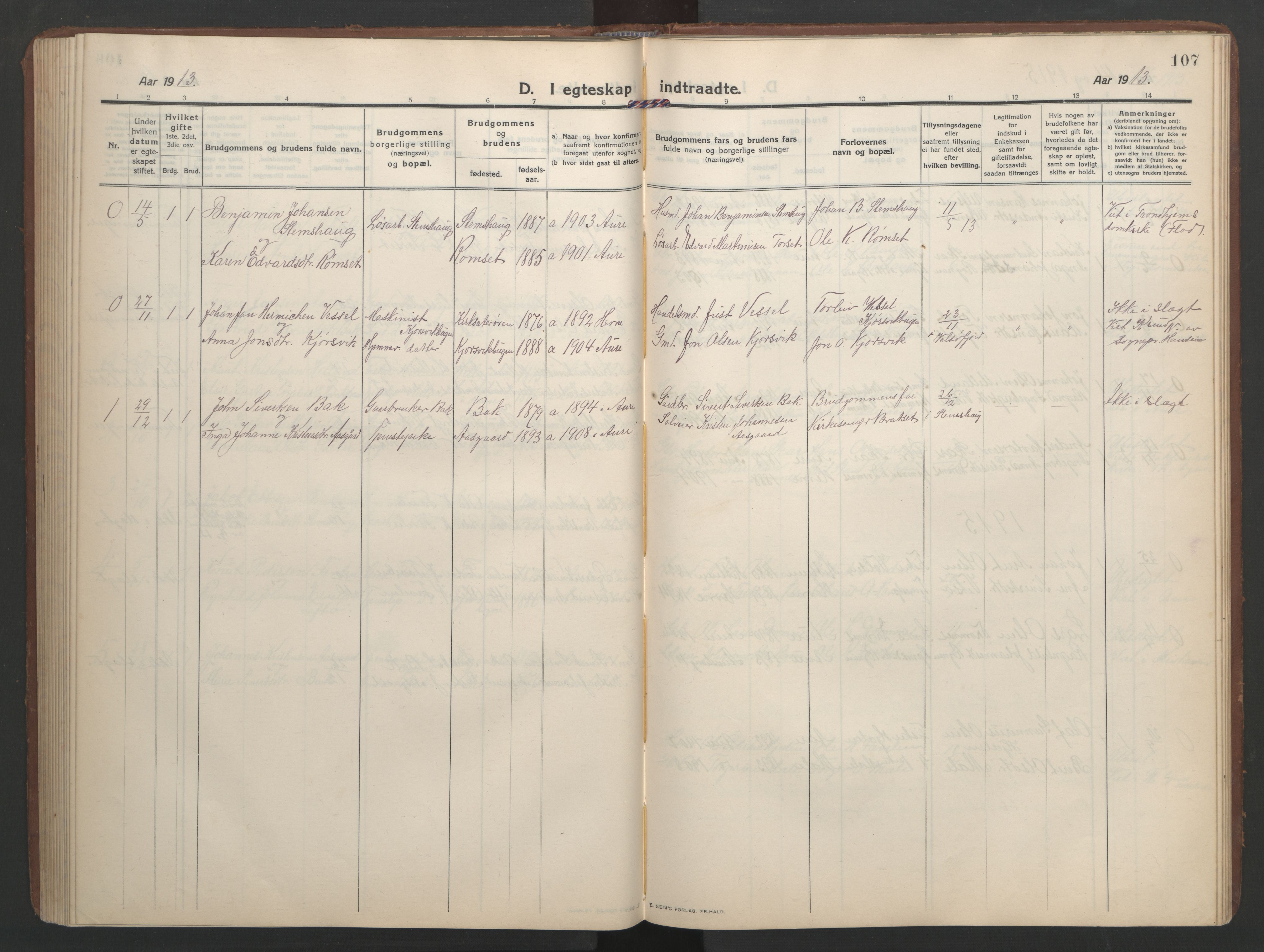 Ministerialprotokoller, klokkerbøker og fødselsregistre - Møre og Romsdal, AV/SAT-A-1454/579/L0919: Parish register (copy) no. 579C01, 1909-1957, p. 107