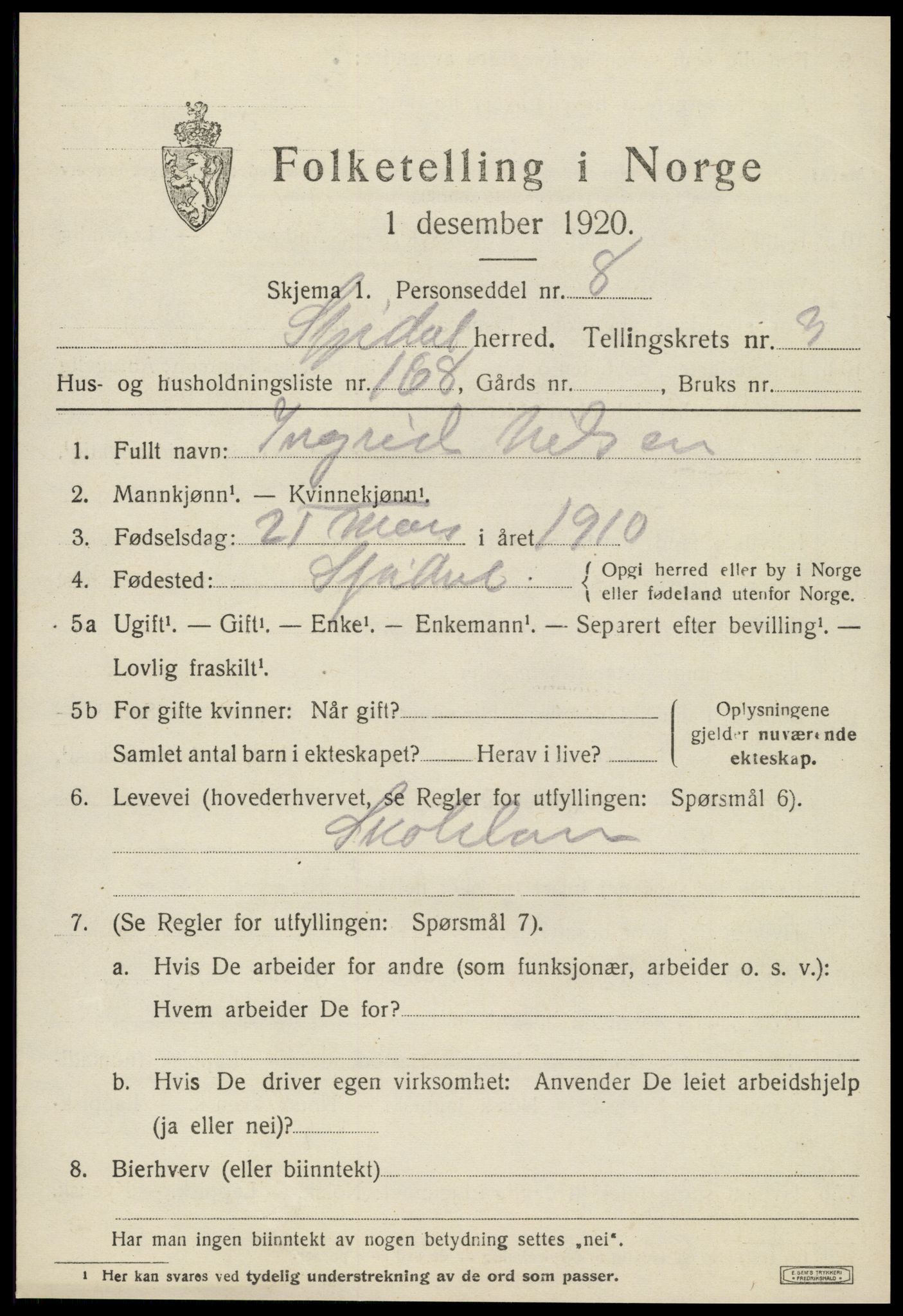 SAT, 1920 census for Stjørdal, 1920, p. 4540