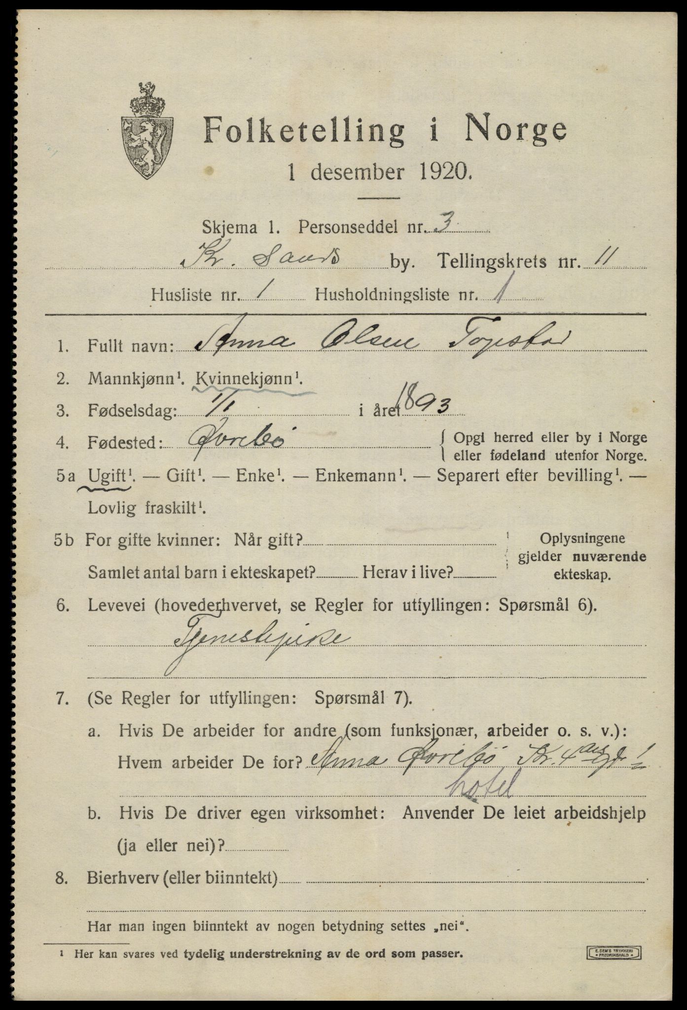 SAK, 1920 census for Kristiansand, 1920, p. 24653