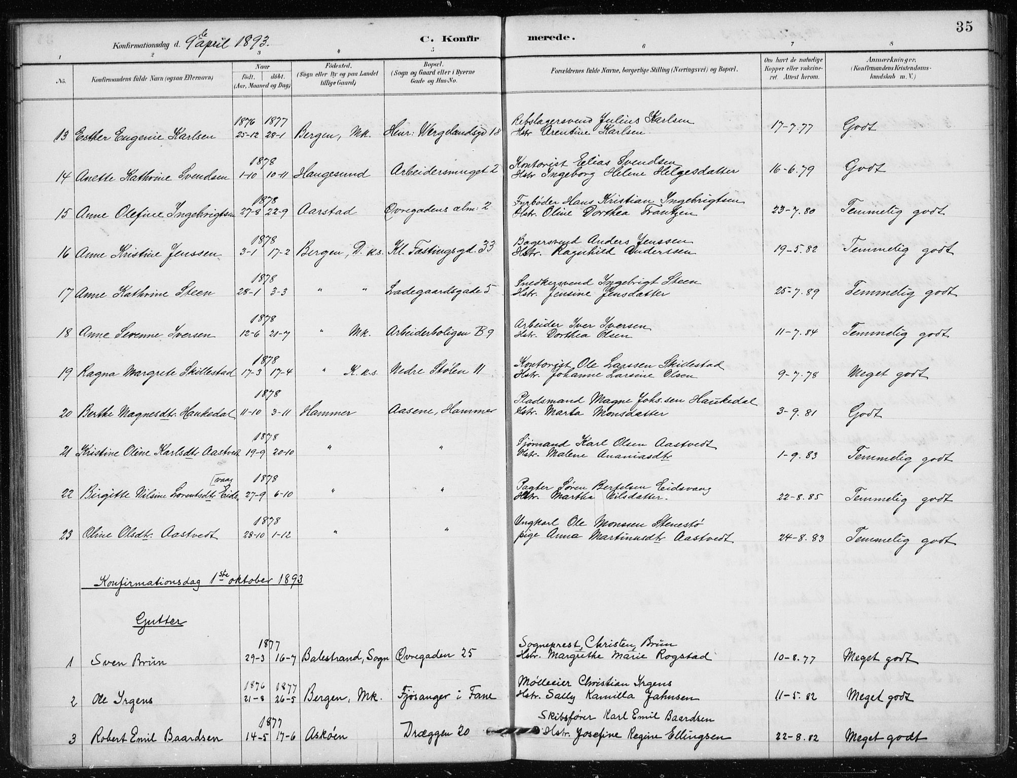 Mariakirken Sokneprestembete, AV/SAB-A-76901/H/Haa/L0013: Parish register (official) no. C 1, 1889-1900, p. 35