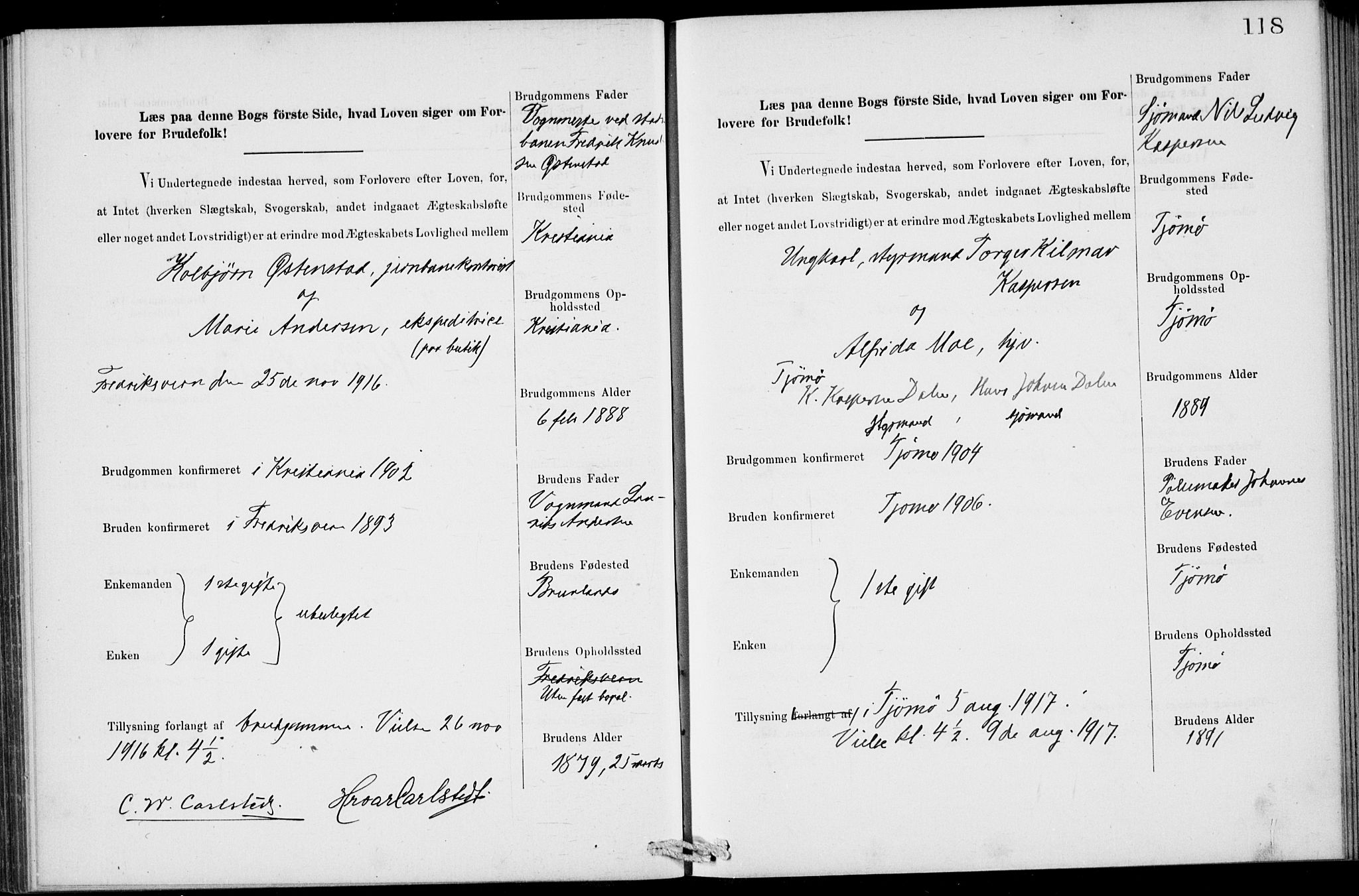 Stavern kirkebøker, SAKO/A-318/H/Ha/L0001: Banns register no. 1, 1875-1918, p. 118