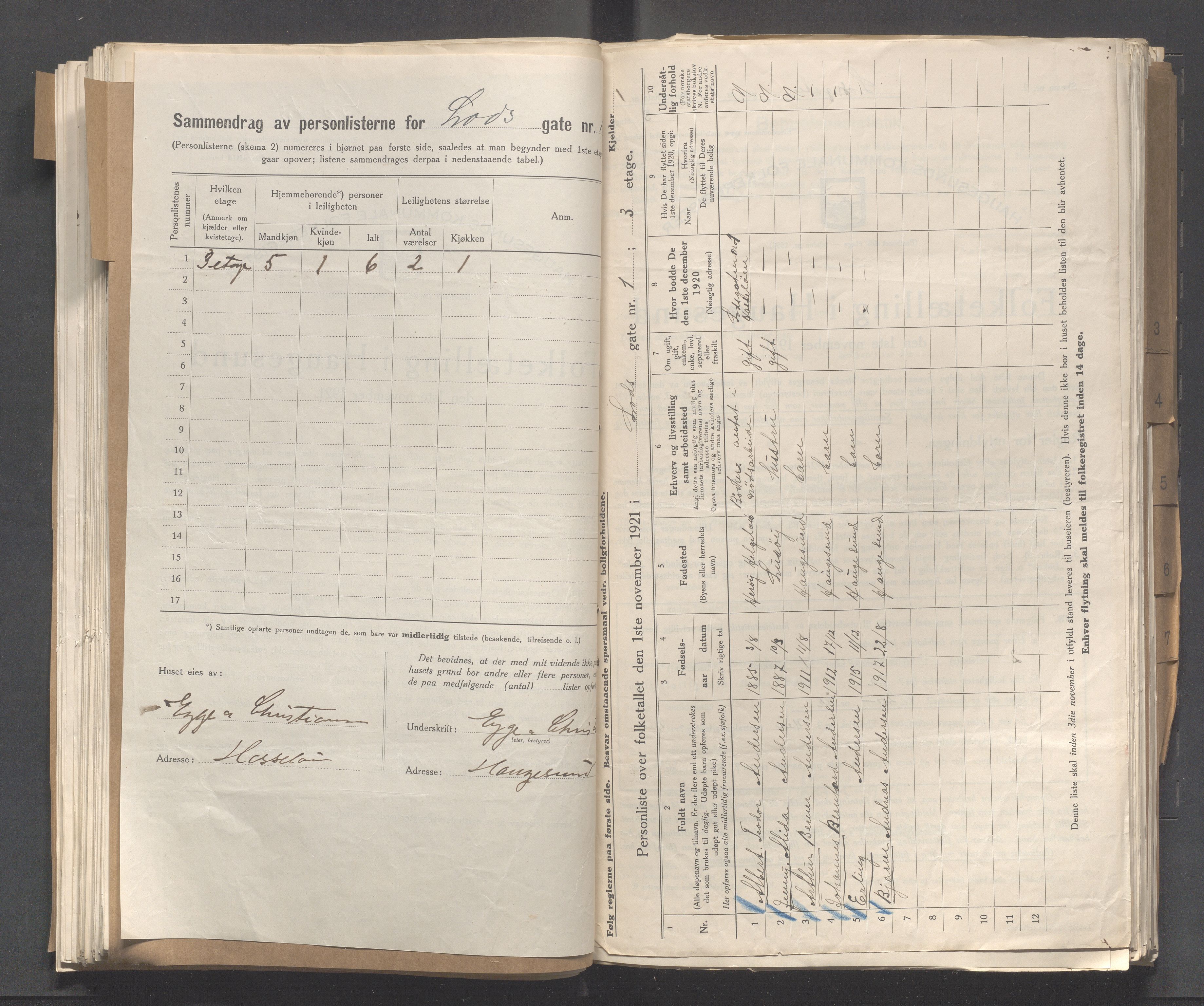 IKAR, Local census 1.11.1921 for Haugesund, 1921, p. 6370