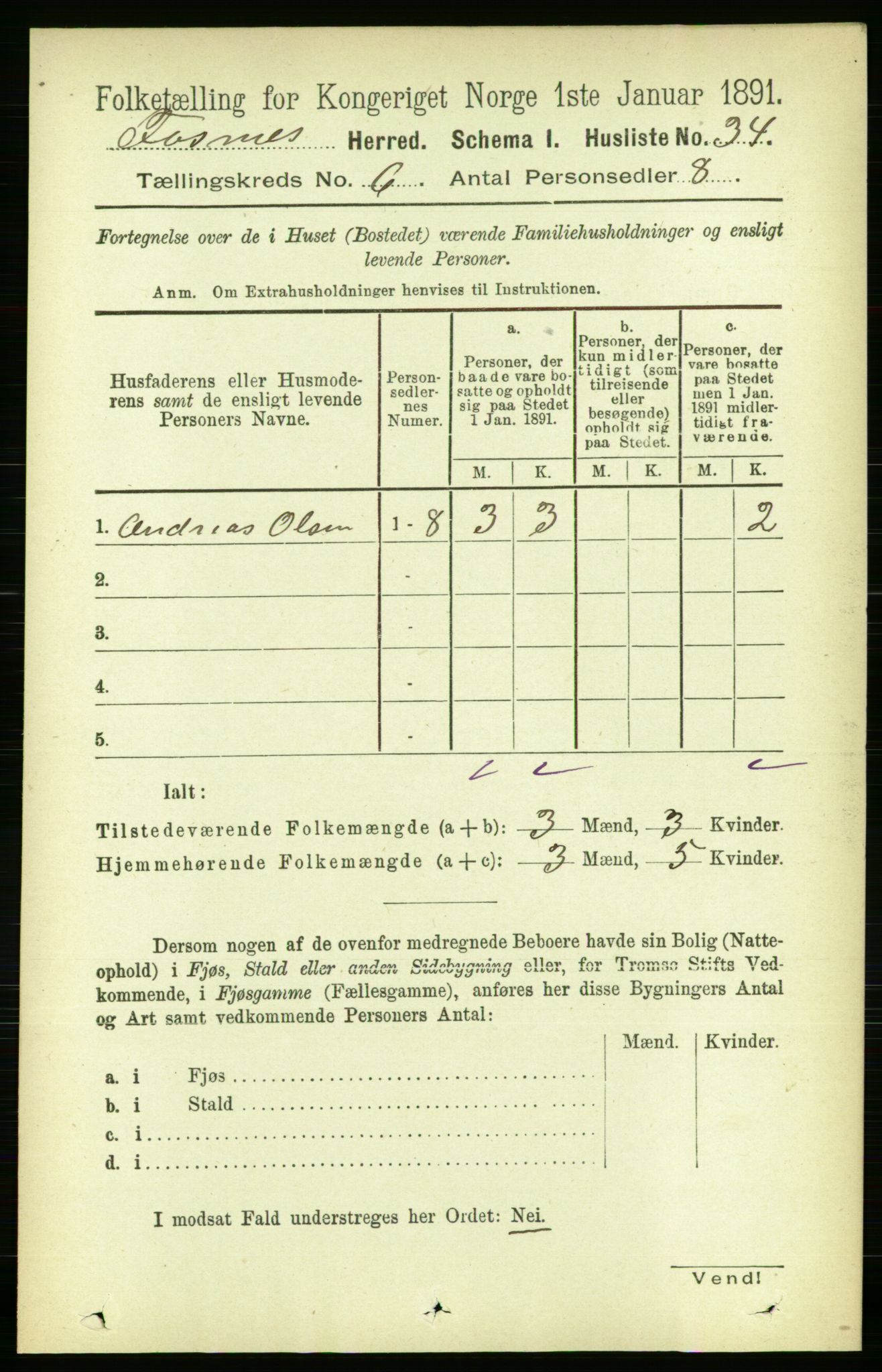 RA, 1891 census for 1748 Fosnes, 1891, p. 2753