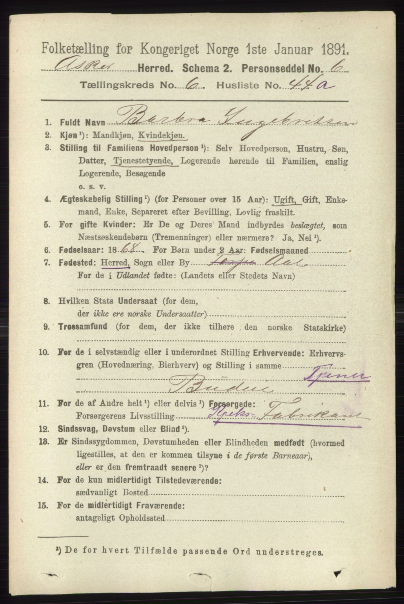 RA, 1891 census for 0220 Asker, 1891, p. 4459