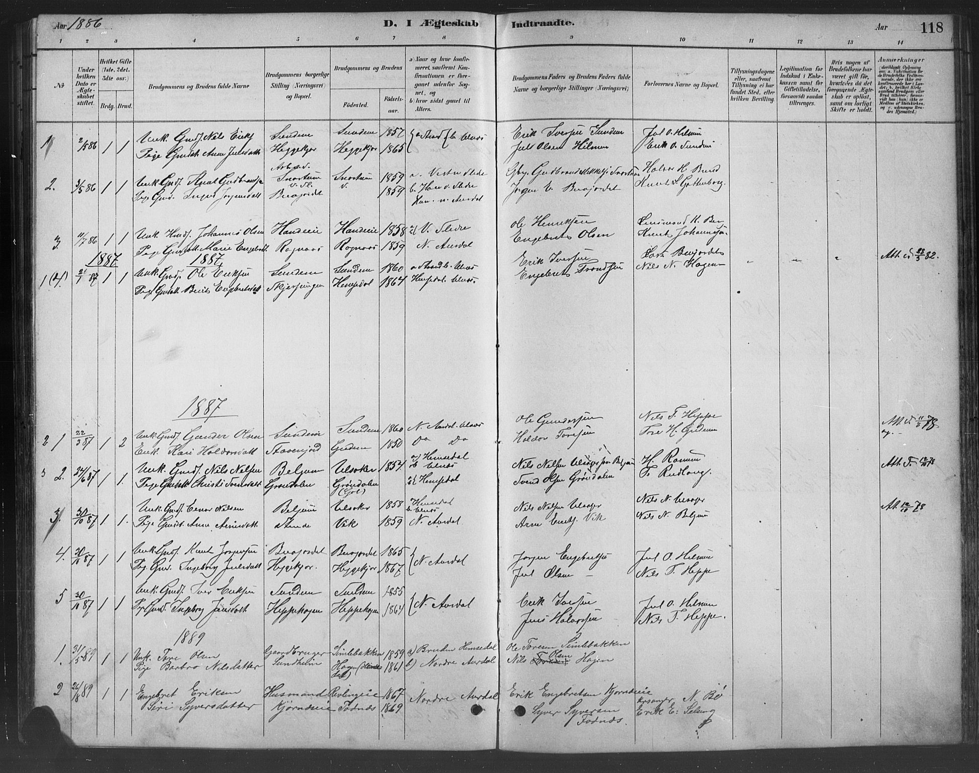 Nord-Aurdal prestekontor, SAH/PREST-132/H/Ha/Hab/L0008: Parish register (copy) no. 8, 1883-1916, p. 118