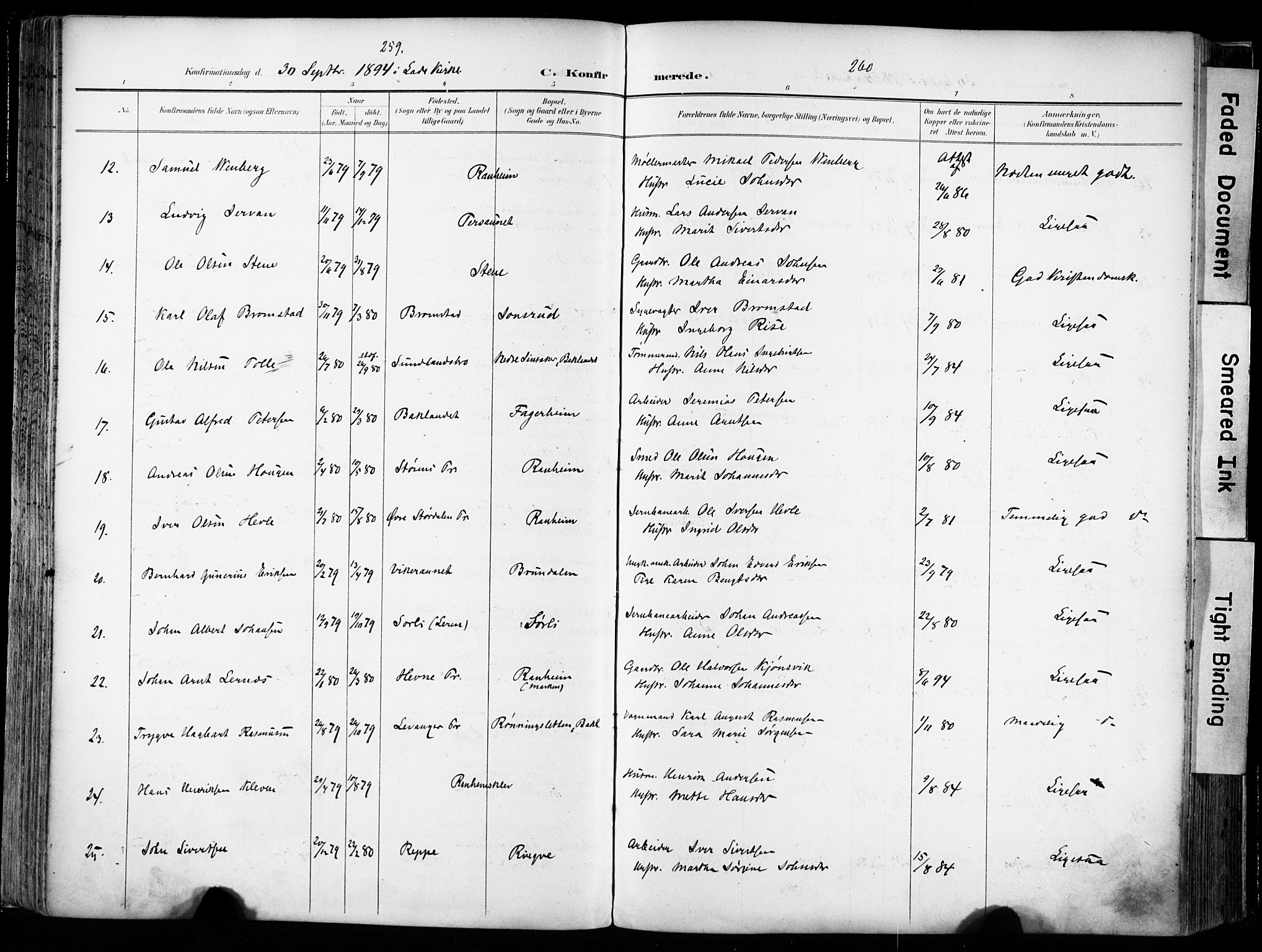 Ministerialprotokoller, klokkerbøker og fødselsregistre - Sør-Trøndelag, AV/SAT-A-1456/606/L0301: Parish register (official) no. 606A16, 1894-1907, p. 259-260