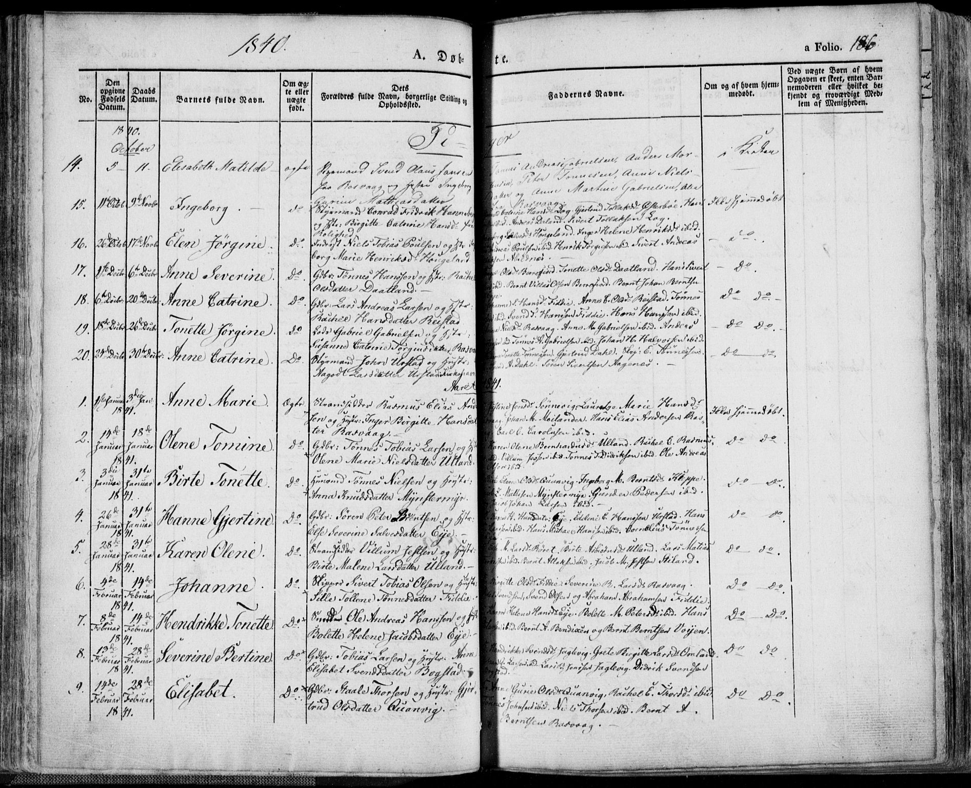 Flekkefjord sokneprestkontor, AV/SAK-1111-0012/F/Fa/Fac/L0003: Parish register (official) no. A 3, 1826-1841, p. 186