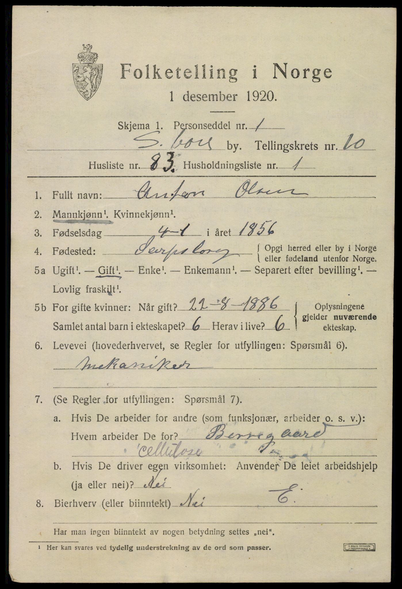 SAO, 1920 census for Sarpsborg, 1920, p. 22342