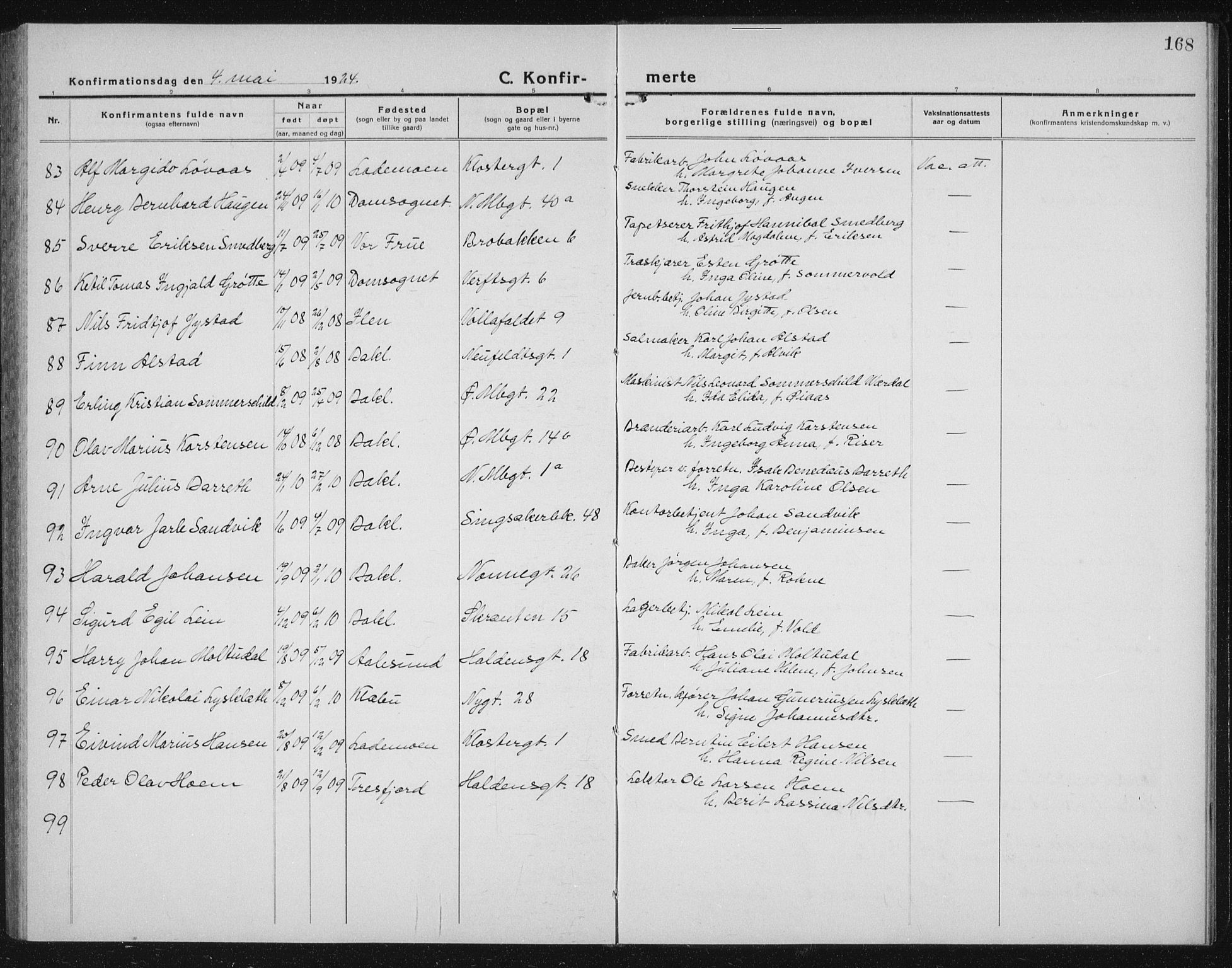 Ministerialprotokoller, klokkerbøker og fødselsregistre - Sør-Trøndelag, AV/SAT-A-1456/604/L0227: Parish register (copy) no. 604C10, 1923-1942, p. 168