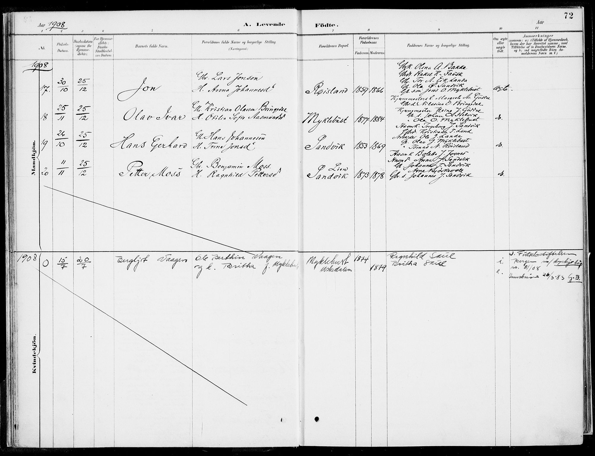 Kvinnherad sokneprestembete, SAB/A-76401/H/Haa: Parish register (official) no. B  1, 1887-1921, p. 72