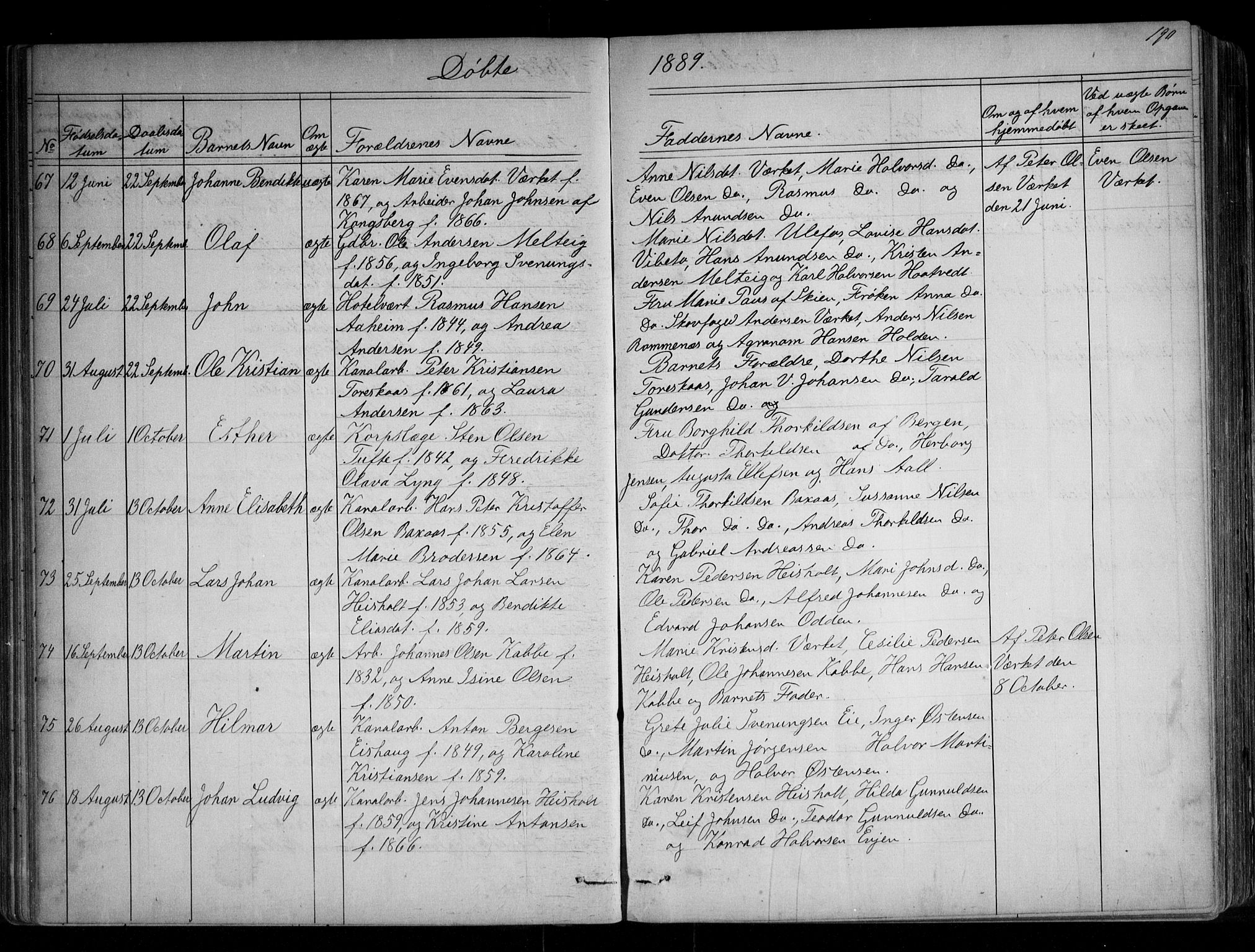 Holla kirkebøker, AV/SAKO-A-272/G/Ga/L0004: Parish register (copy) no. I 4, 1867-1890, p. 190