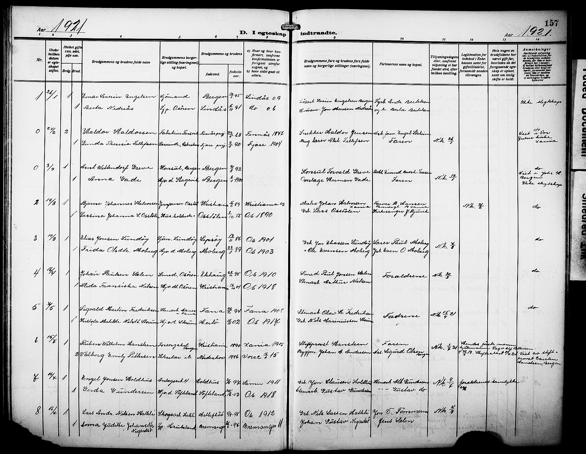 Os sokneprestembete, SAB/A-99929: Parish register (copy) no. A 4, 1914-1923, p. 157