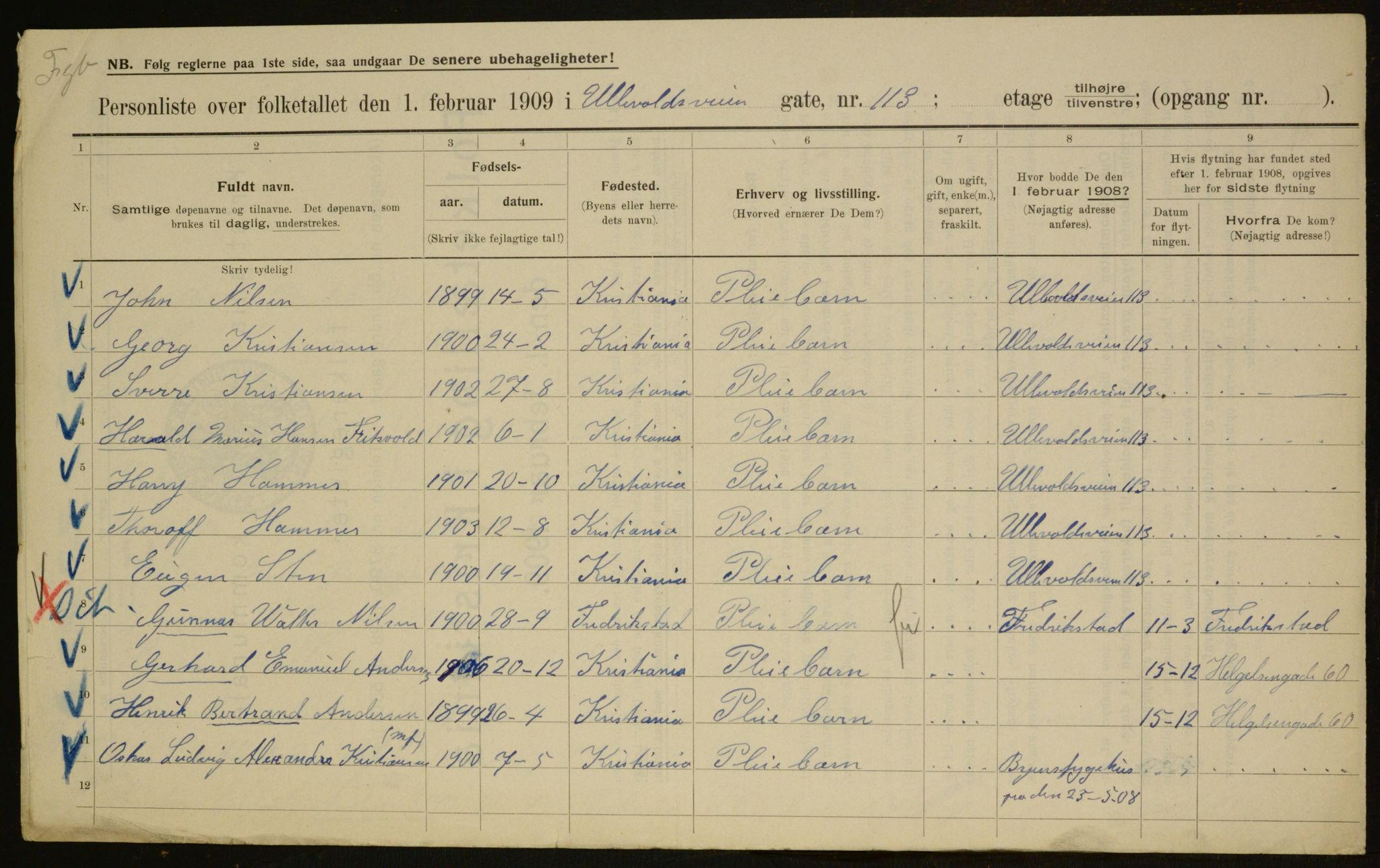 OBA, Municipal Census 1909 for Kristiania, 1909, p. 108554