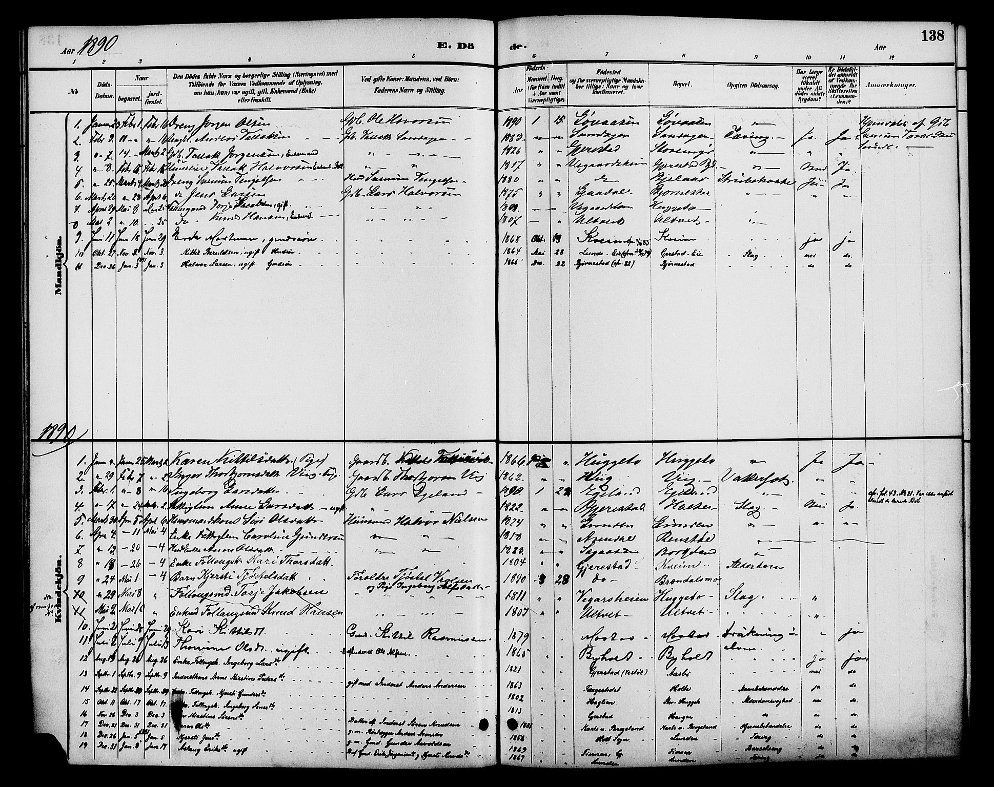 Gjerstad sokneprestkontor, AV/SAK-1111-0014/F/Fa/Faa/L0009: Parish register (official) no. A 9, 1885-1890, p. 138