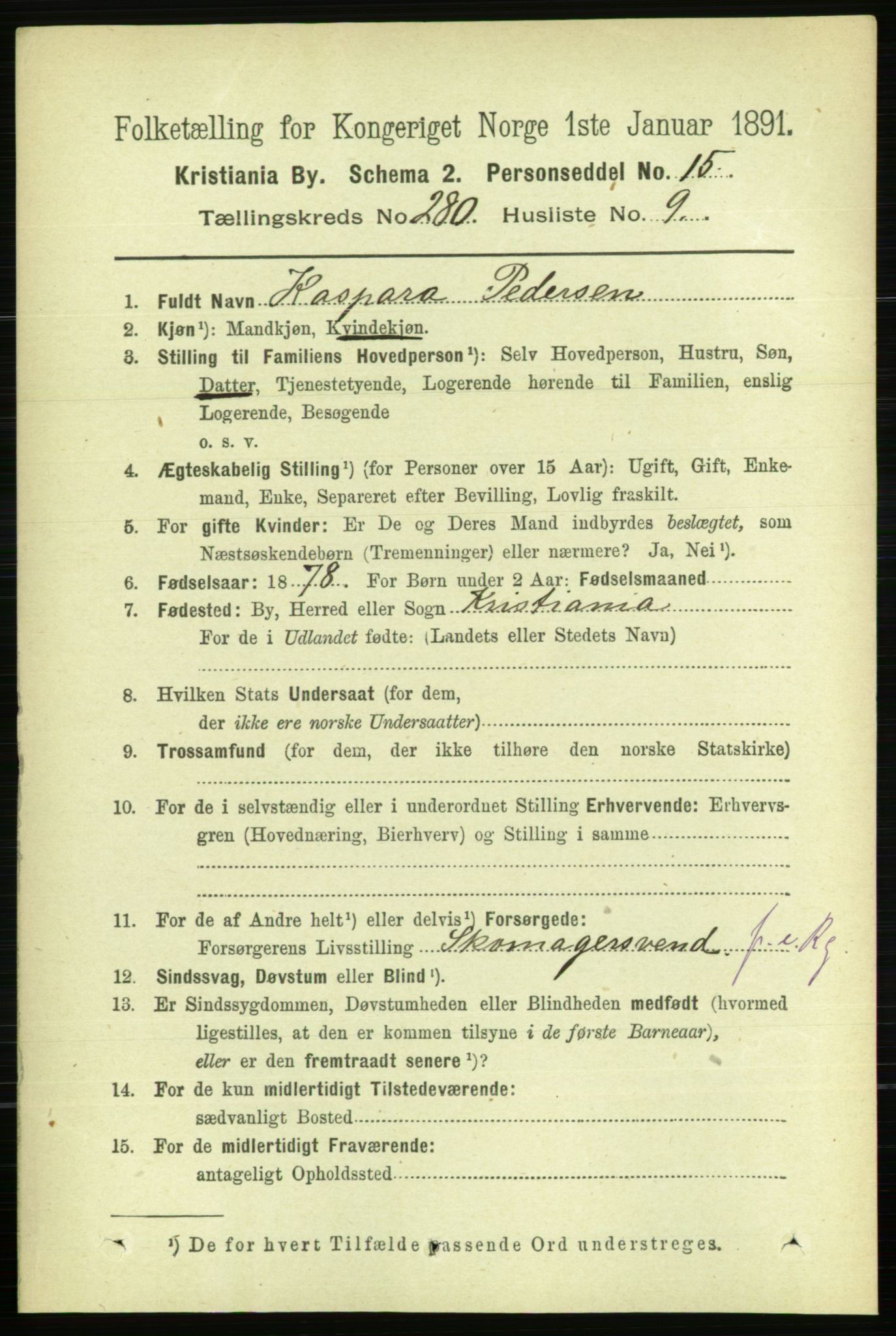 RA, 1891 census for 0301 Kristiania, 1891, p. 170313