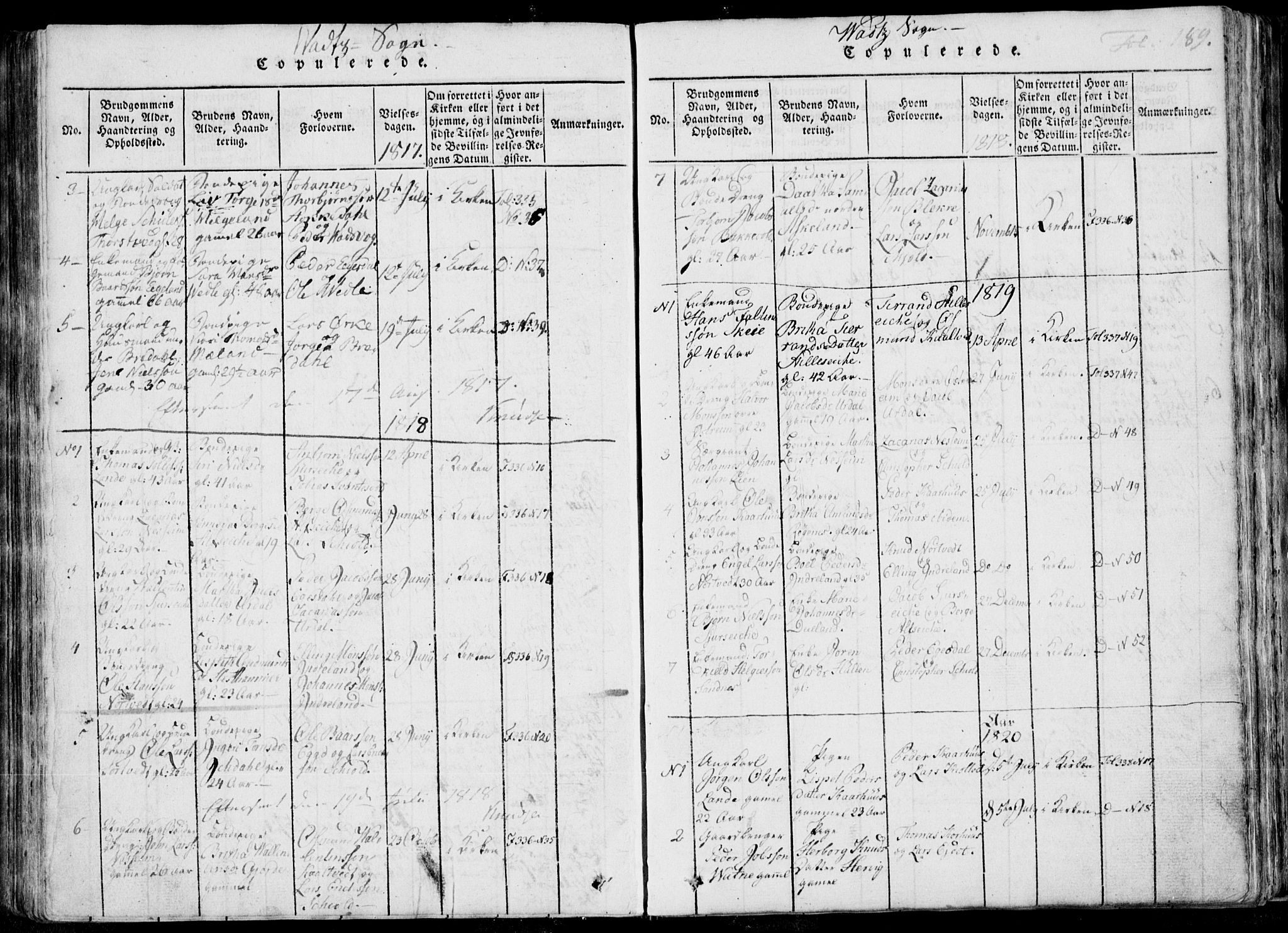 Skjold sokneprestkontor, SAST/A-101847/H/Ha/Haa/L0004: Parish register (official) no. A 4 /2, 1815-1830, p. 189