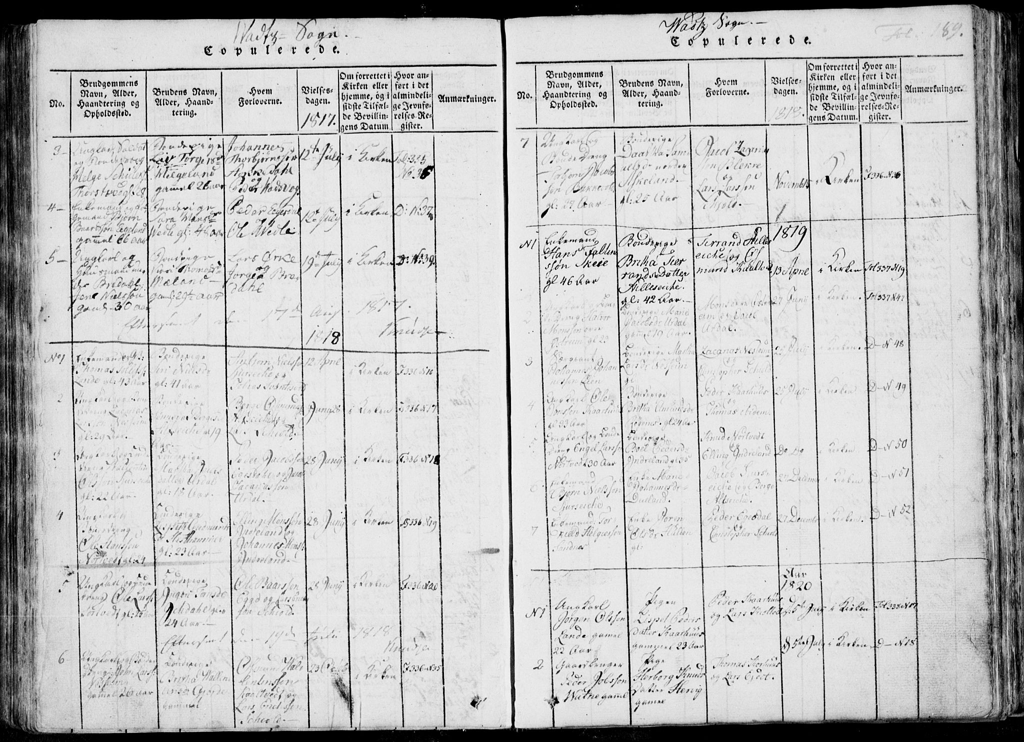 Skjold sokneprestkontor, AV/SAST-A-101847/H/Ha/Haa/L0004: Parish register (official) no. A 4 /2, 1815-1830, p. 189